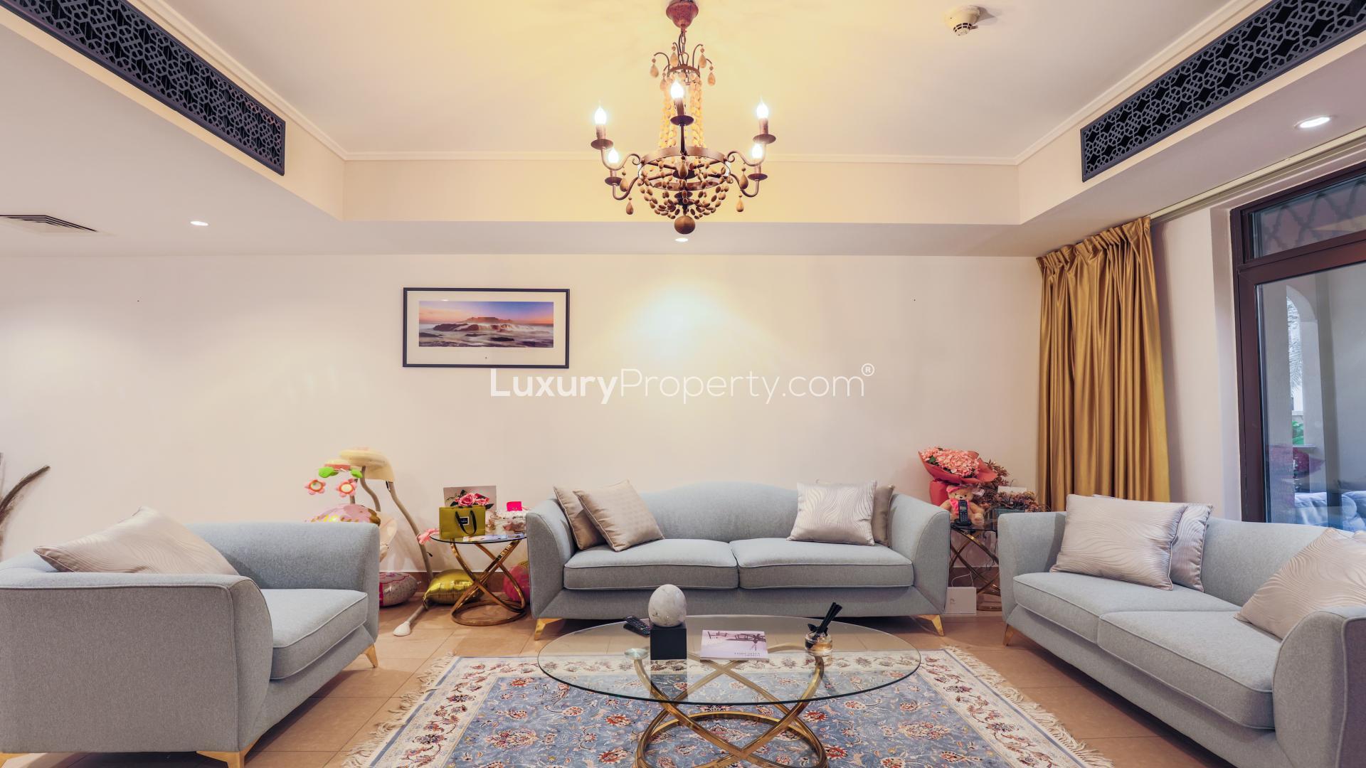Modern living room in Zanzebeel apartment, Old Town; elegant decor, spacious seating area