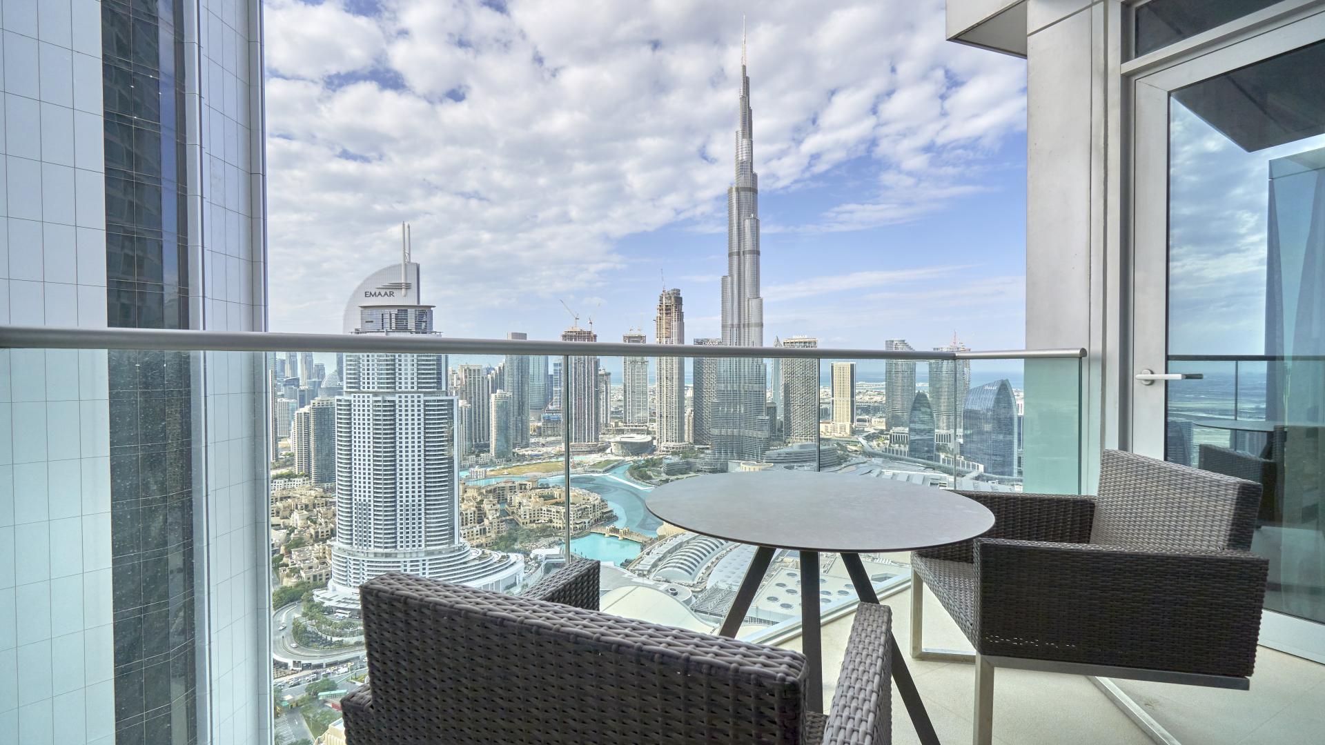 Modern apartment living room with Burj Khalifa view in Downtown Dubai, The Address Residence Fountain Views