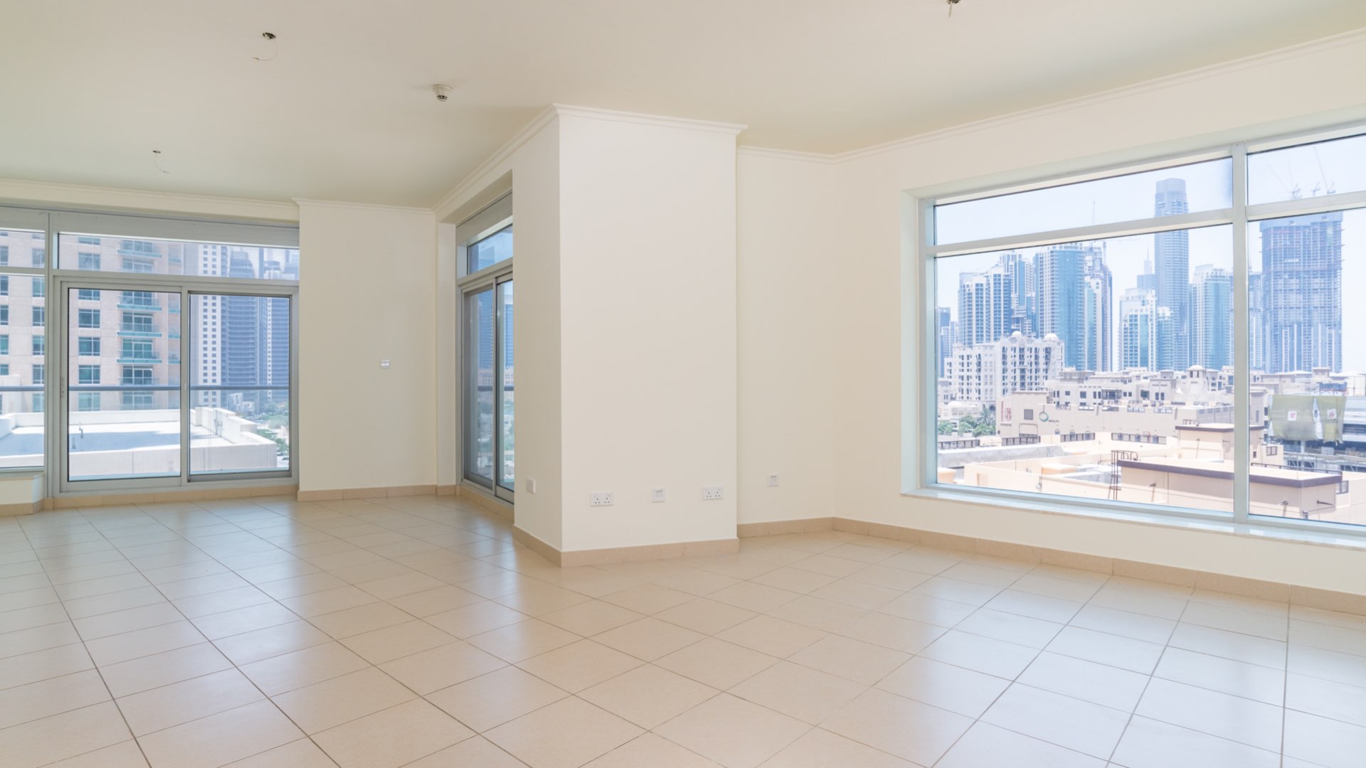 Spacious Downtown Dubai apartment terrace with cityscape views in Burj Views community