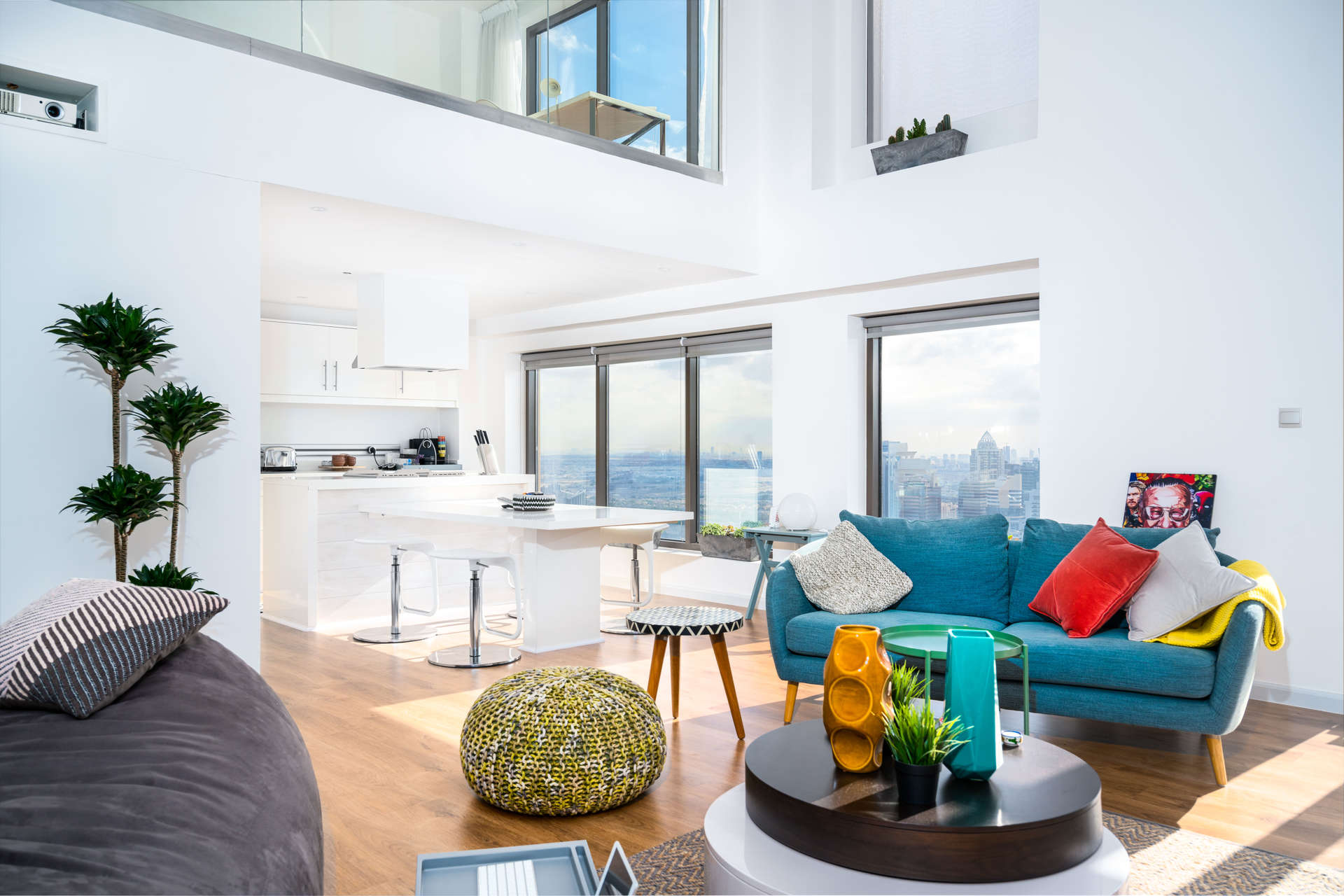 Modern 2-bedroom loft living area in Jumeirah Beach Residence, Dubai with city views