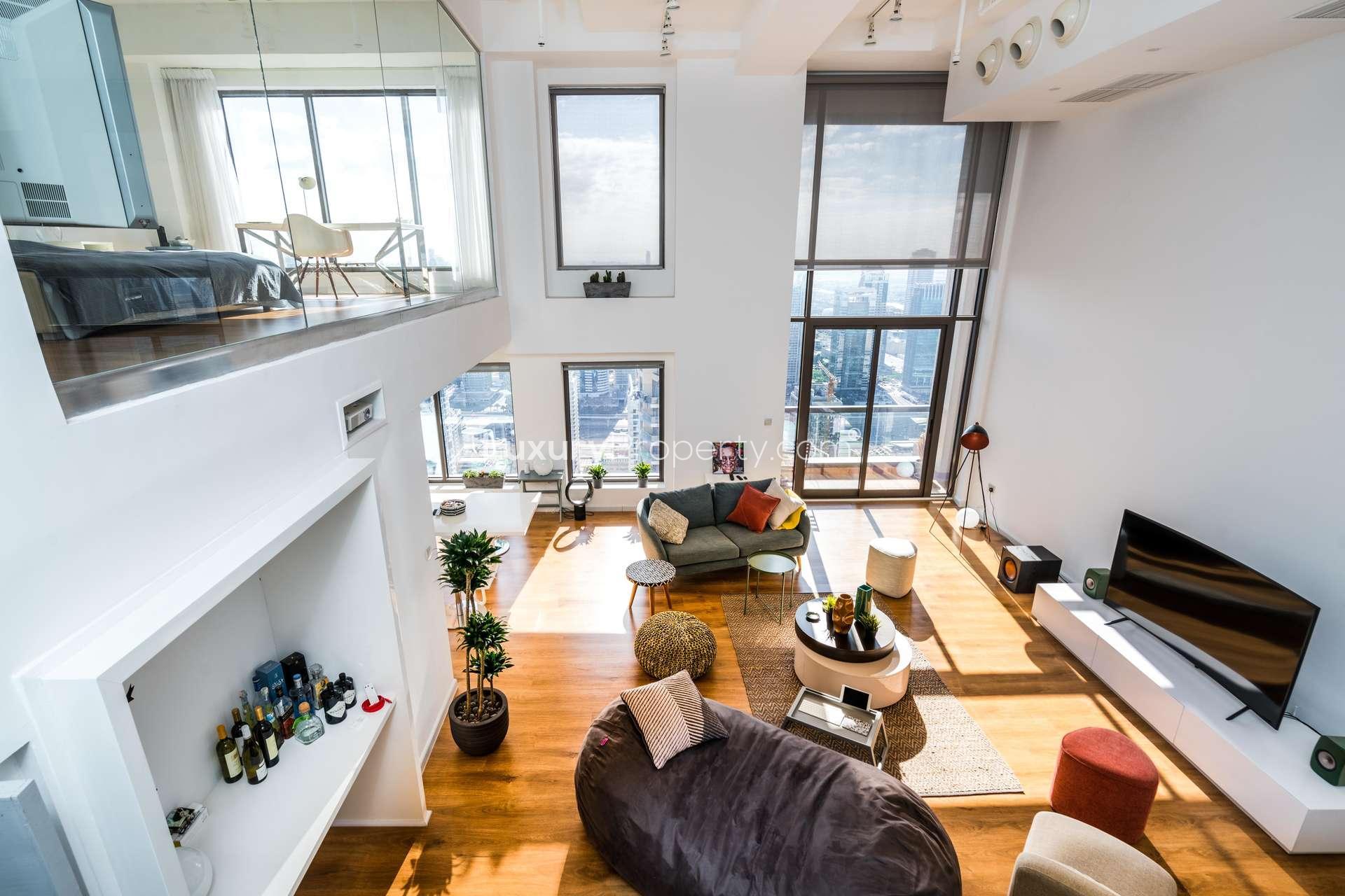 Modern living room in 2-bedroom loft apartment, Jumeirah Beach Residence, Dubai