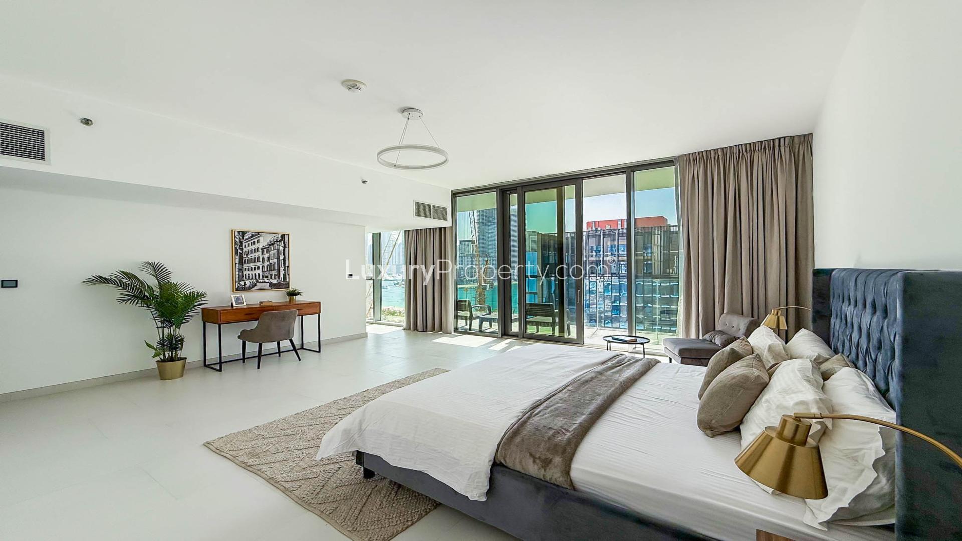 Luxurious penthouse bedroom with ocean view at Soho Palm Jumeirah for rent