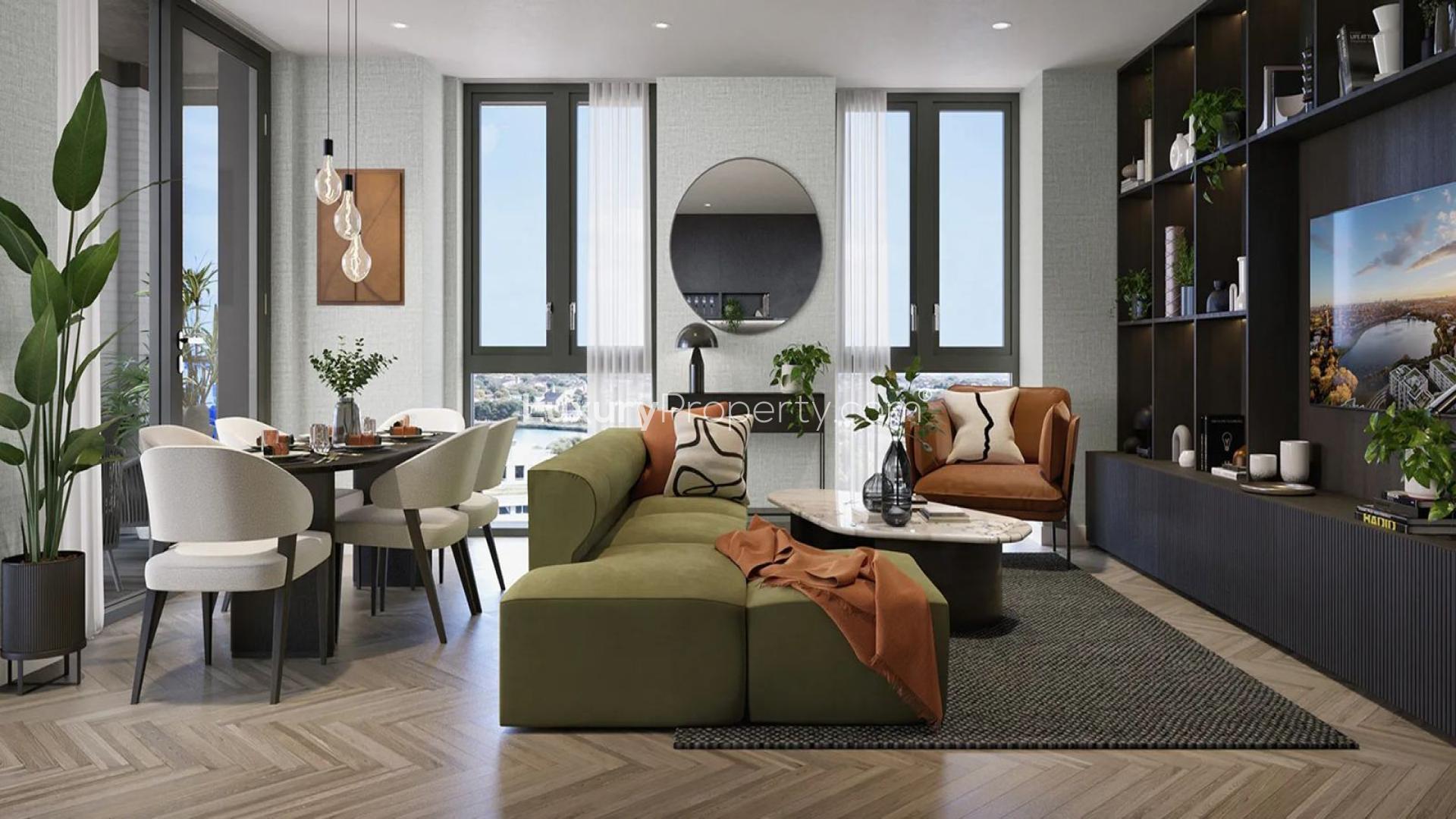 Penthouse exterior with panoramic city and lake view in Woodberry Down, London