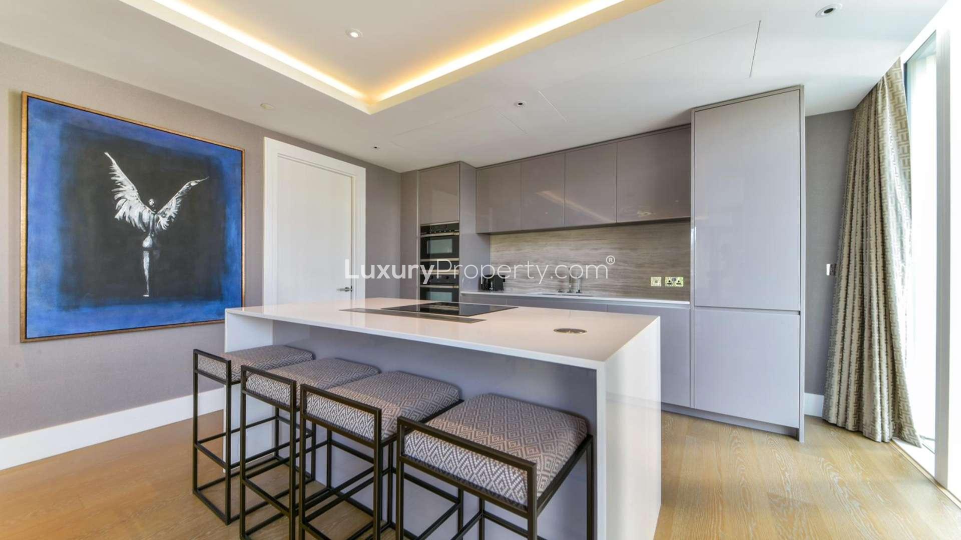 Modern kitchen in two-bedroom penthouse, Edward House, Kensington, London