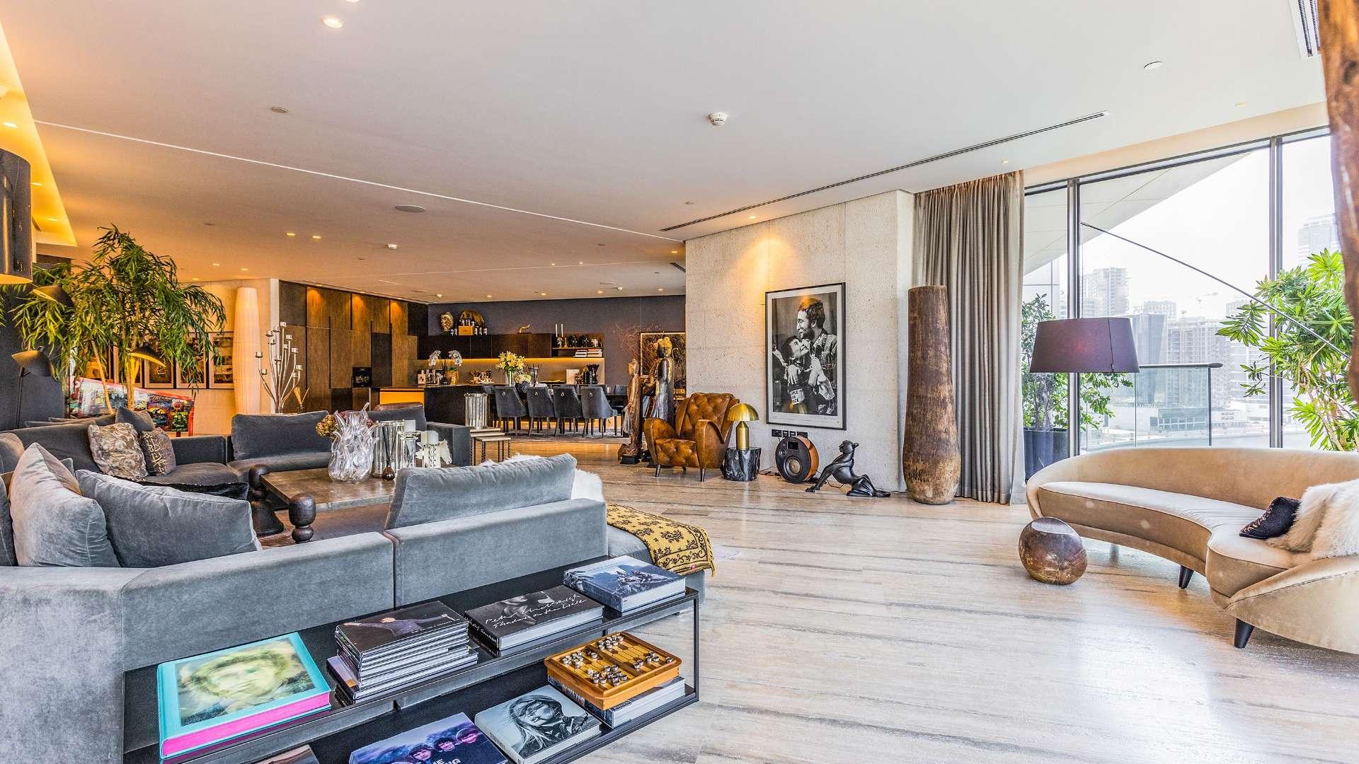 Luxurious furnished penthouse living room with canal view in Business Bay, Volante