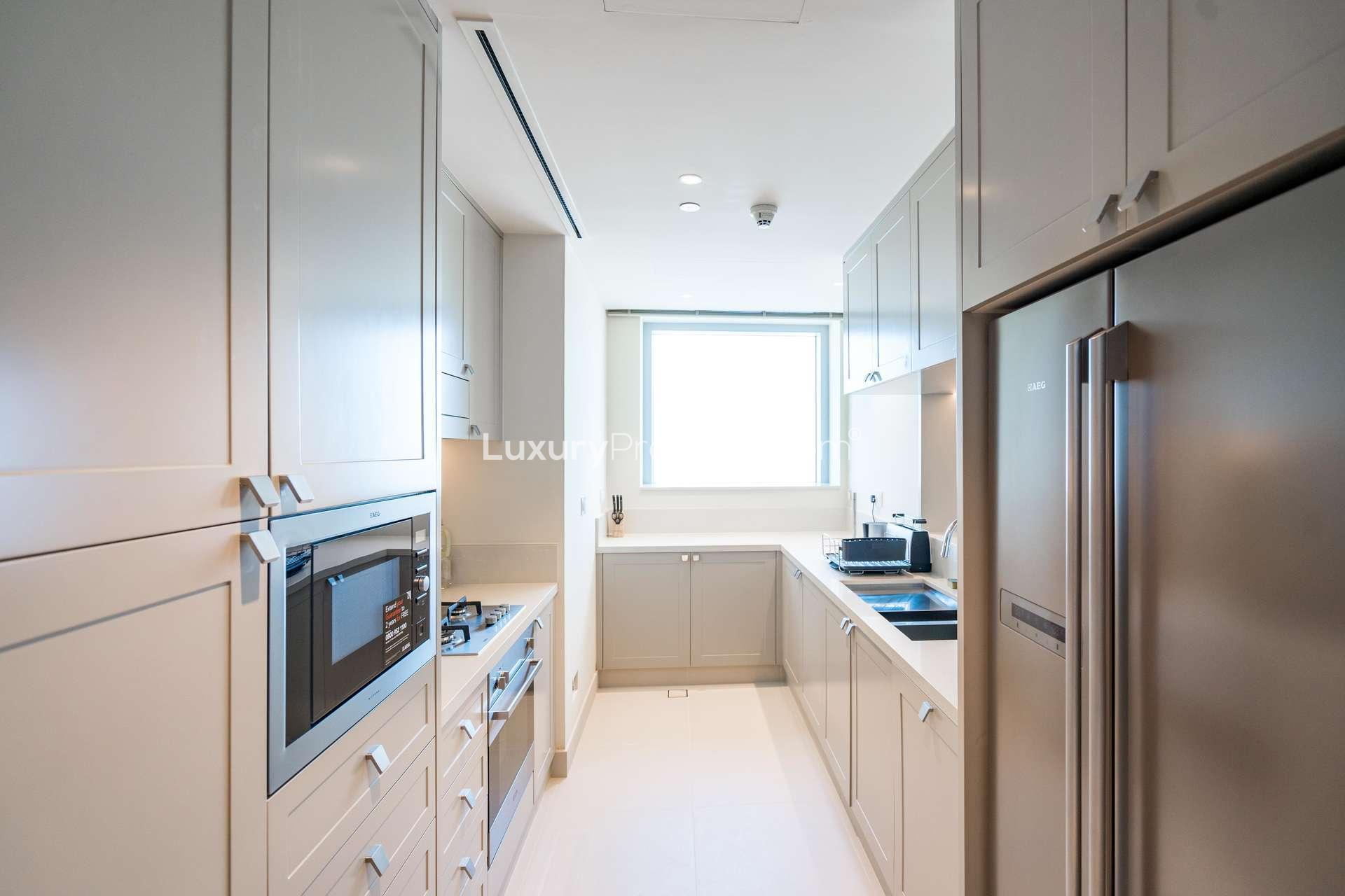 Modern living room in 2-bedroom serviced apartment, The Address Fountain Views, Downtown Dubai