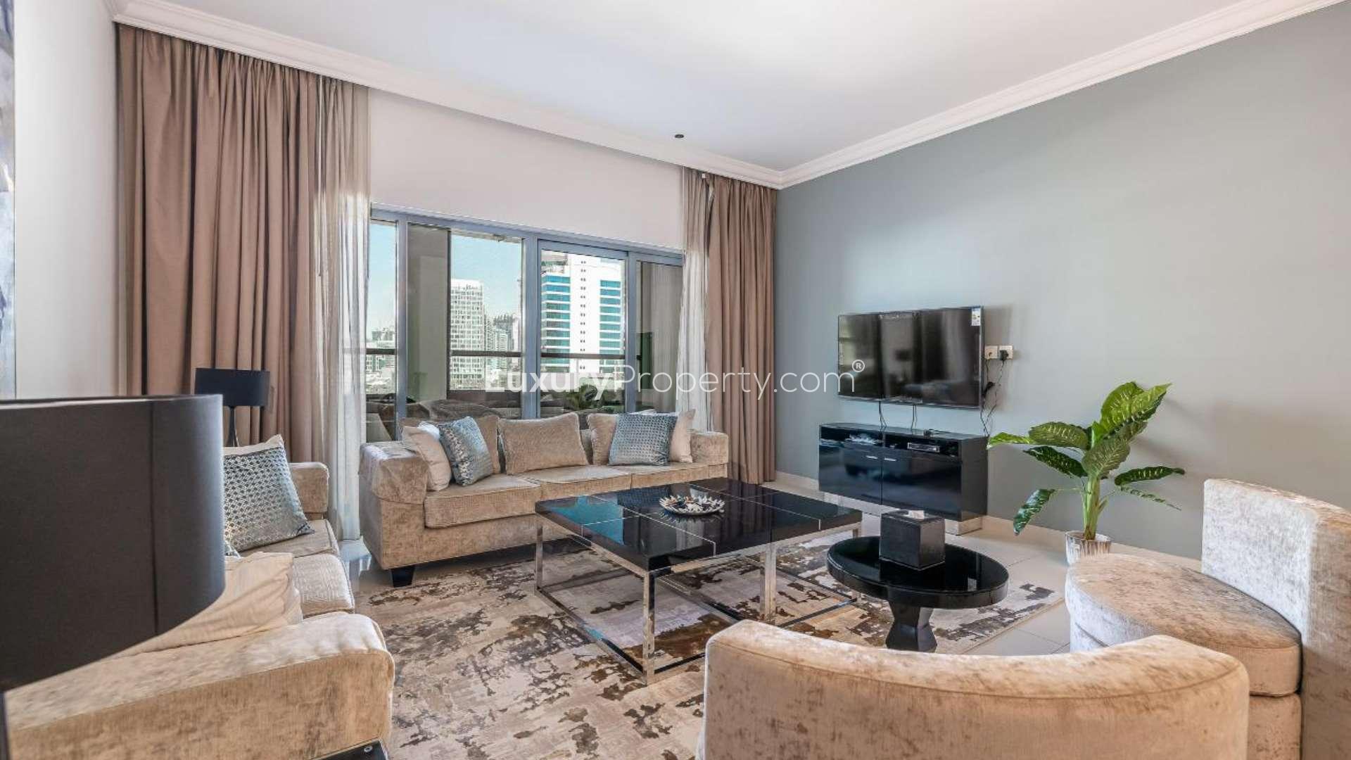 Furnished two-bedroom apartment dining and living area, Business Bay, Capital Bay, for sale