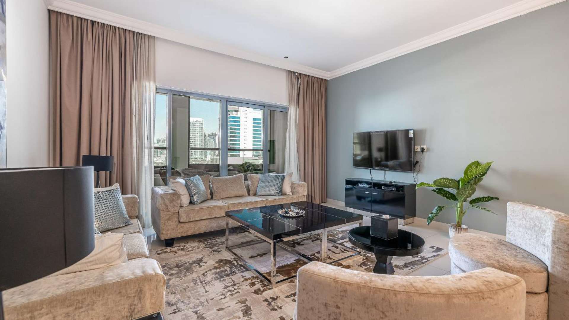 Furnished two-bedroom apartment dining and living area, Business Bay, Capital Bay, for sale