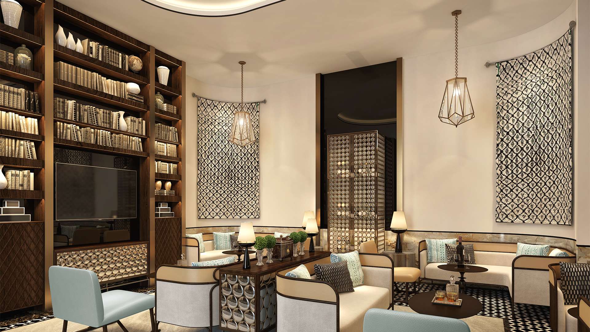 Luxurious bathroom in Fairmont Residences La Marina, Rabat with elegant marble and modern fixtures