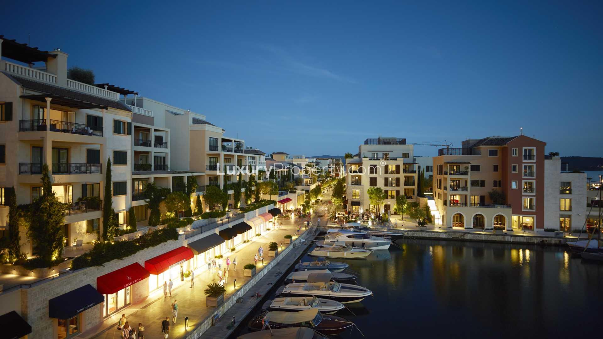 Luxurious living room in two-bedroom apartment, Regent Pool Club Residences, Porto Montenegro