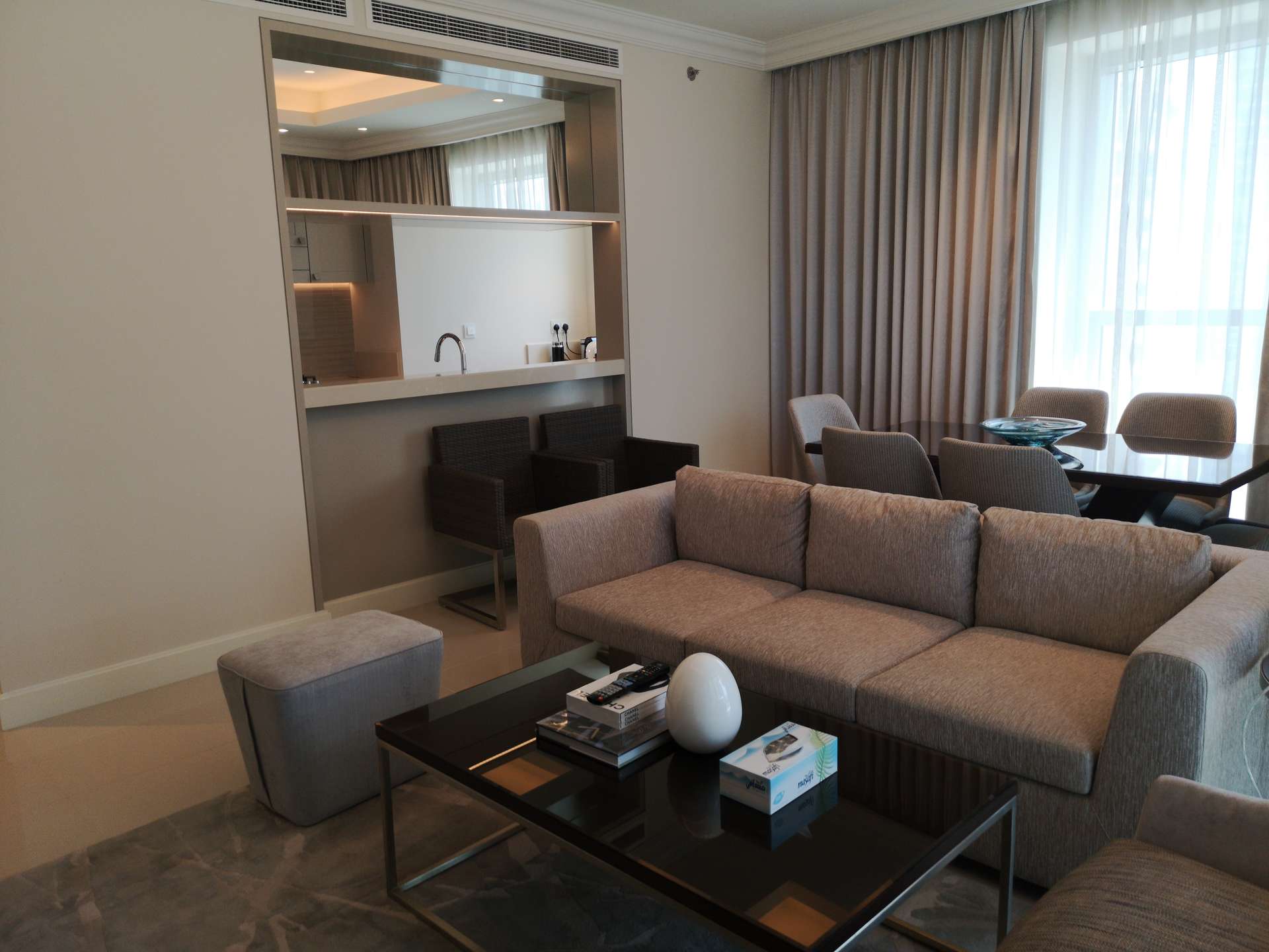 Elegant bathroom with dual sinks in The Address Residences Fountain Views, Downtown Dubai apartment