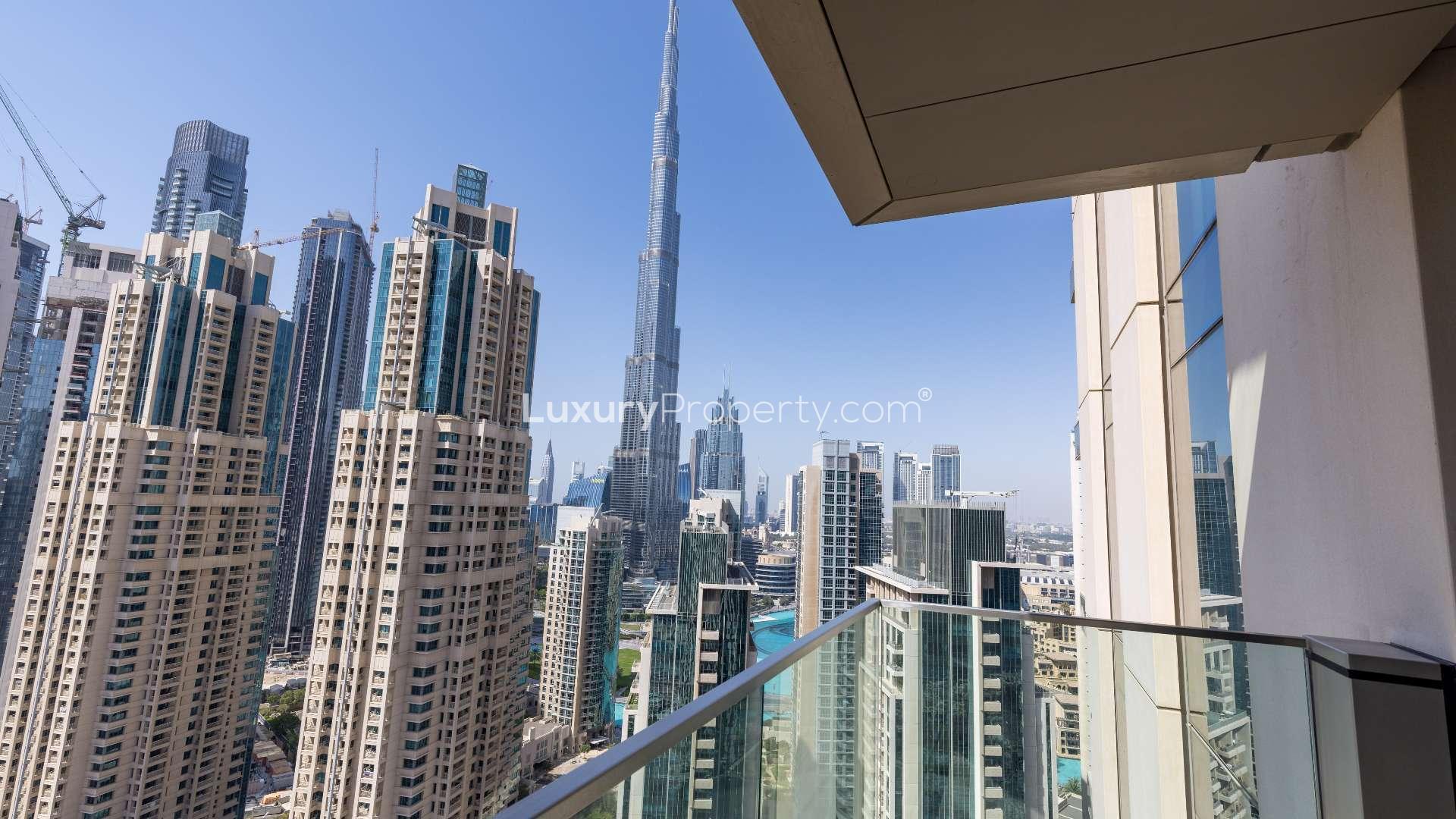 Contemporary living room in Vida Residence Downtown apartment with city views, Dubai