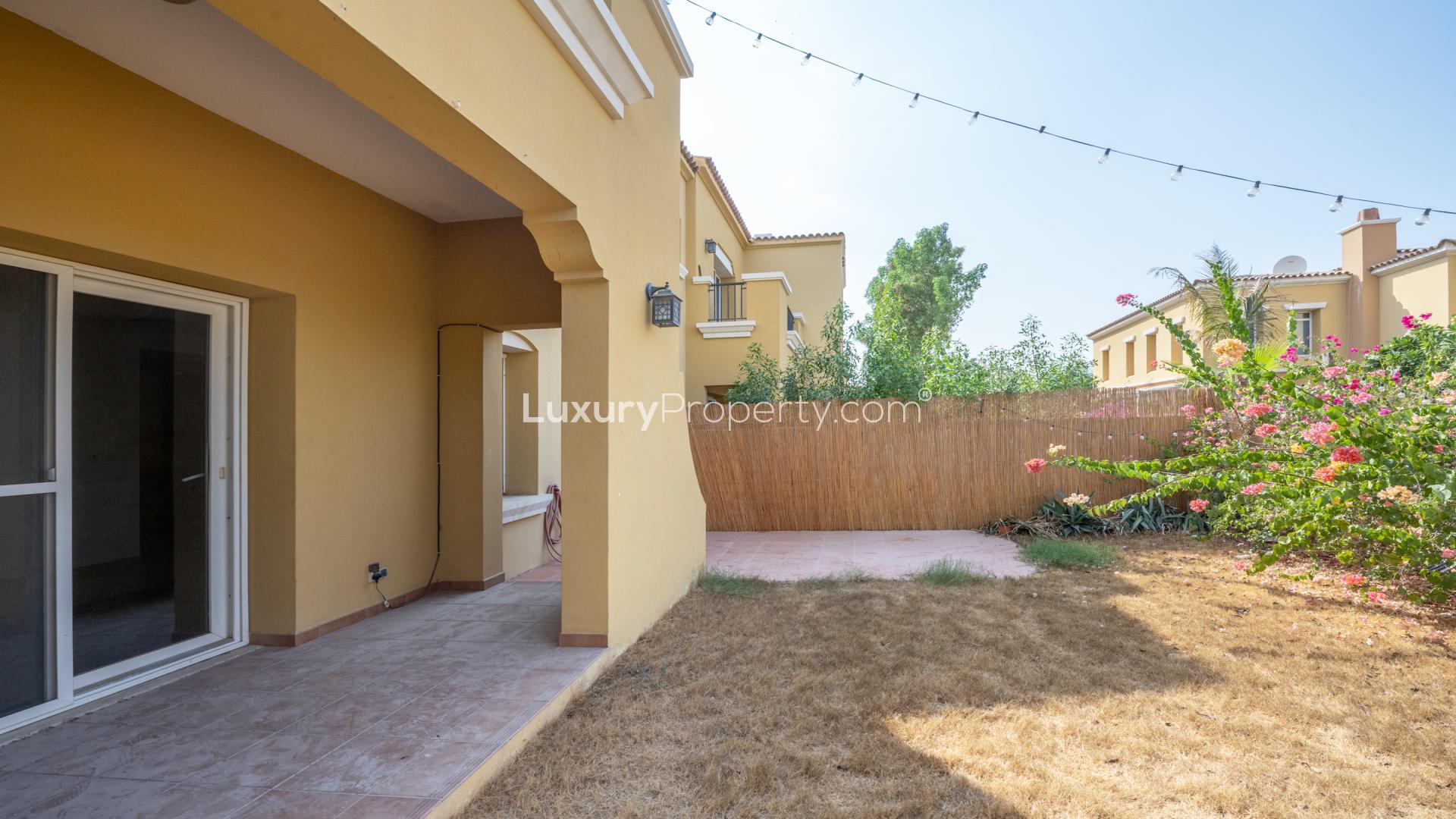 Villa patio with garden view in Palmera, Arabian Ranches, available for rent