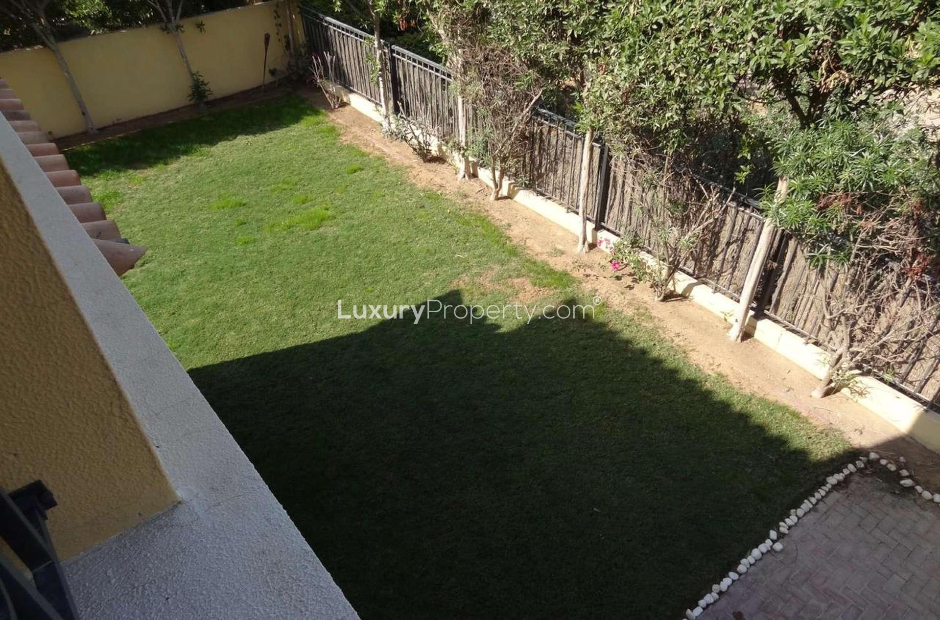Exterior view of 2-bedroom townhouse in Palmera 3, Arabian Ranches, for rent