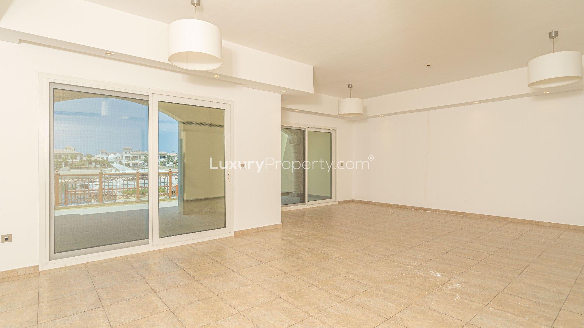 Townhouse terrace view of marina with yachts in Palm Jumeirah, Marina Residences