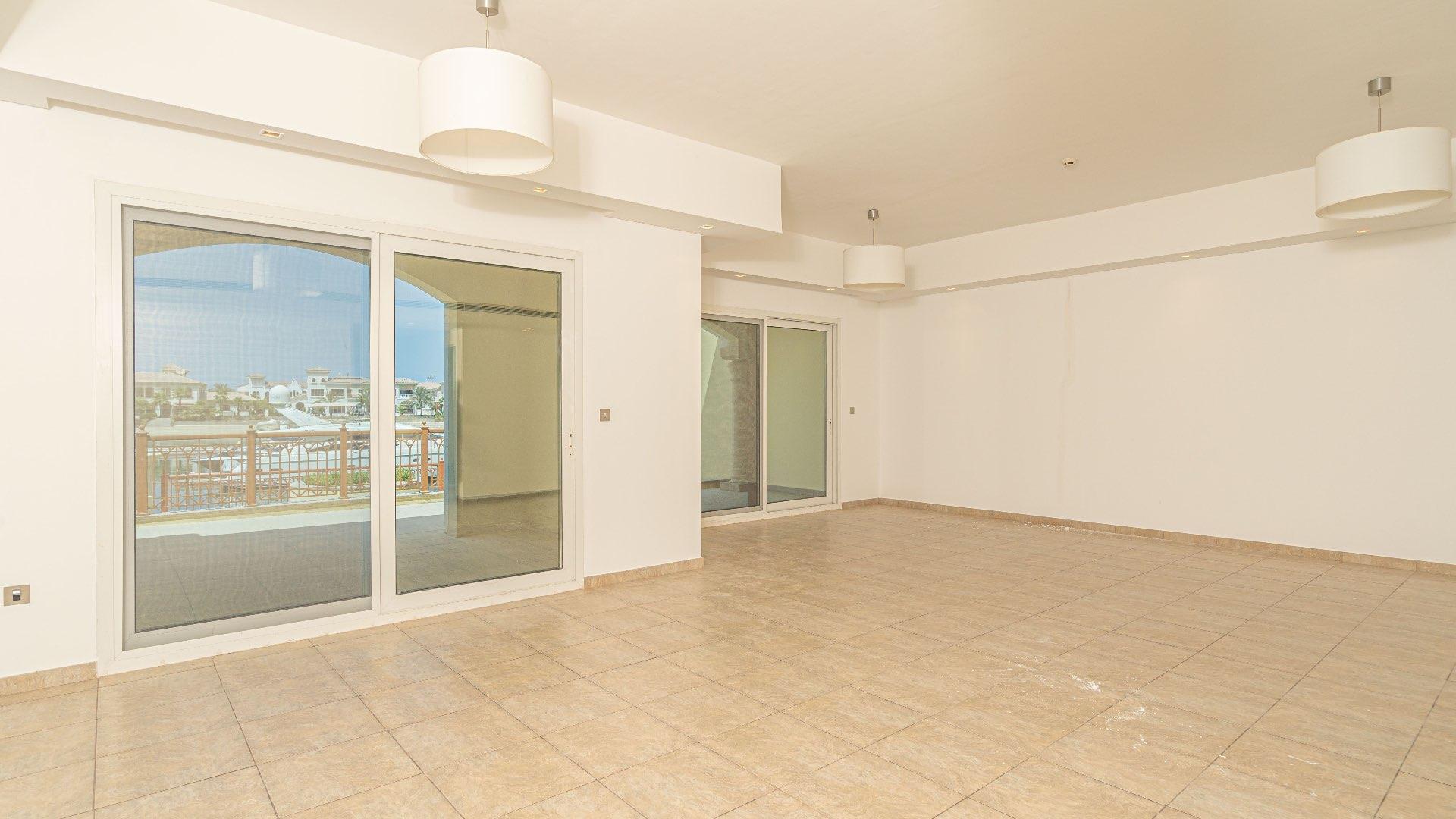 Townhouse terrace view of marina with yachts in Palm Jumeirah, Marina Residences