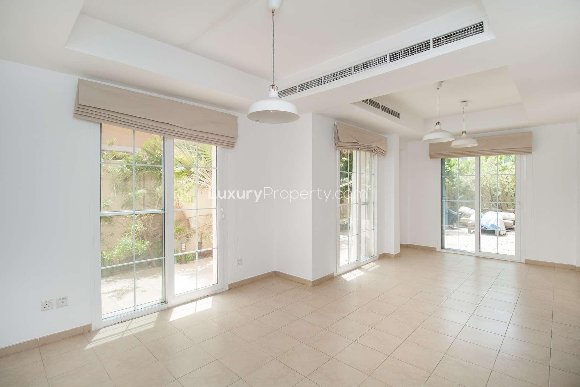 Bright living area with staircase in Al Reem 1 villa, Arabian Ranches for rent