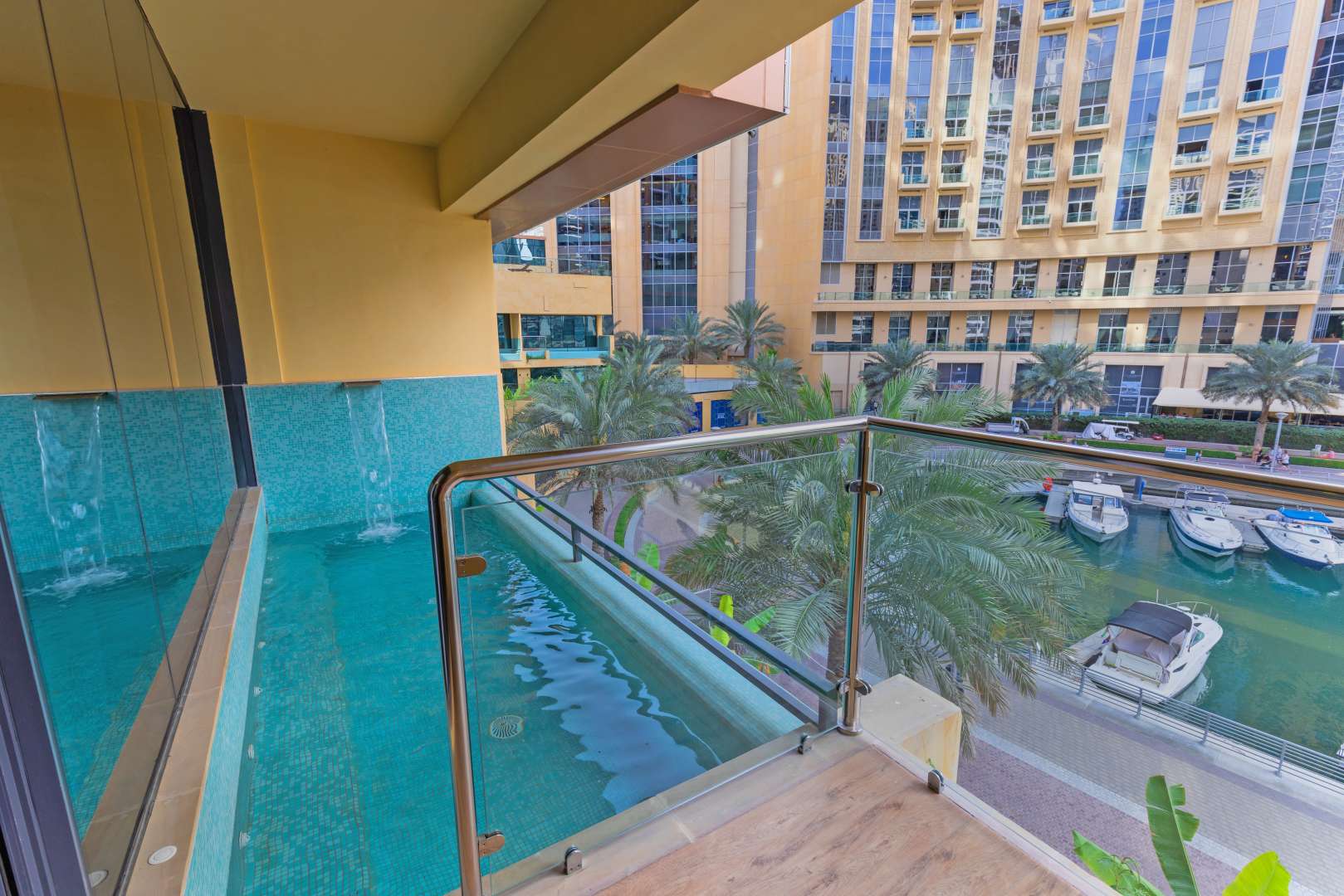 Two-bedroom villa interior at Dubai Marina Moon with modern decor and twin beds