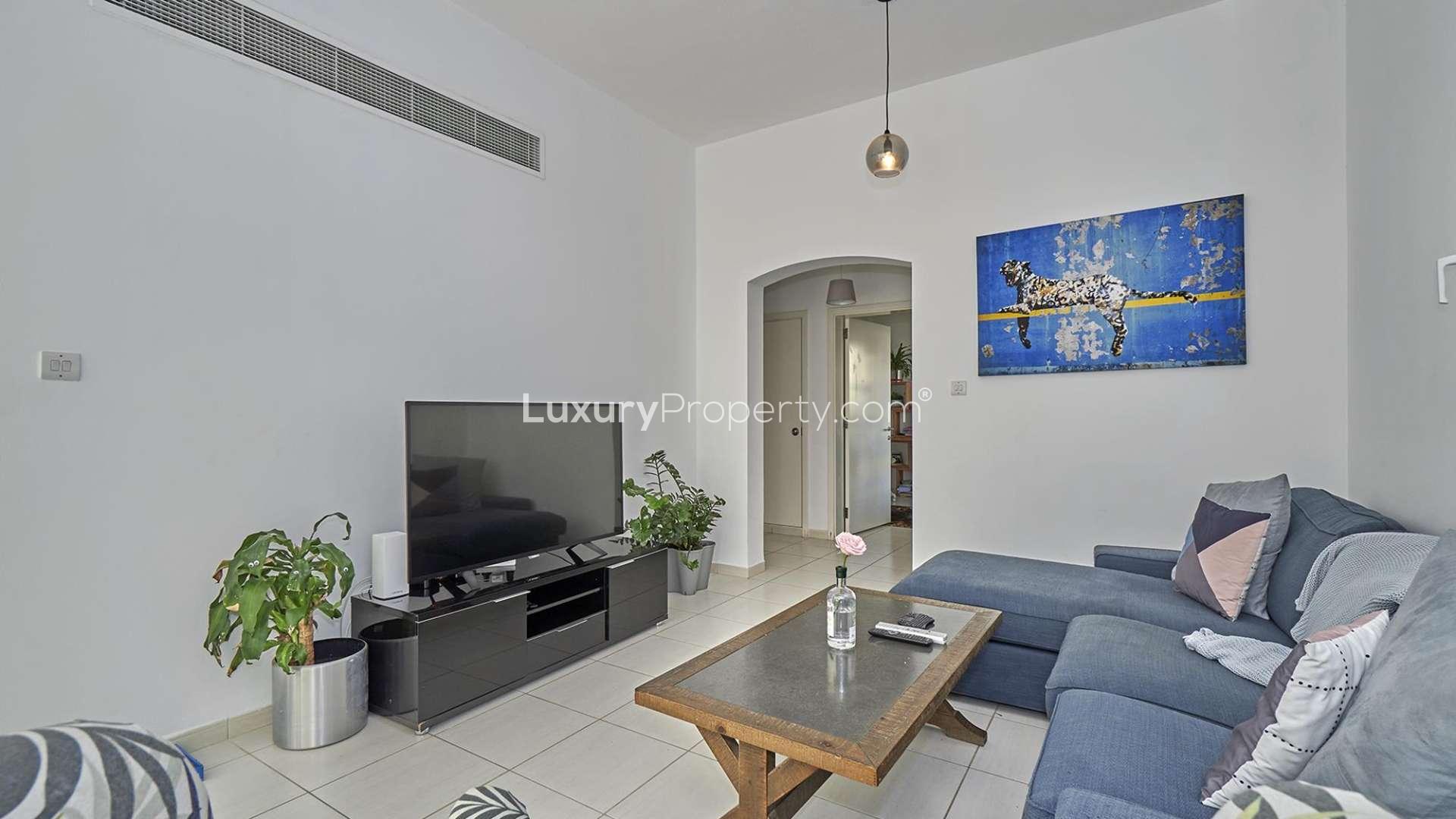 Fully upgraded living room in two-bedroom villa, Maeen, The Lakes, featuring modern decor