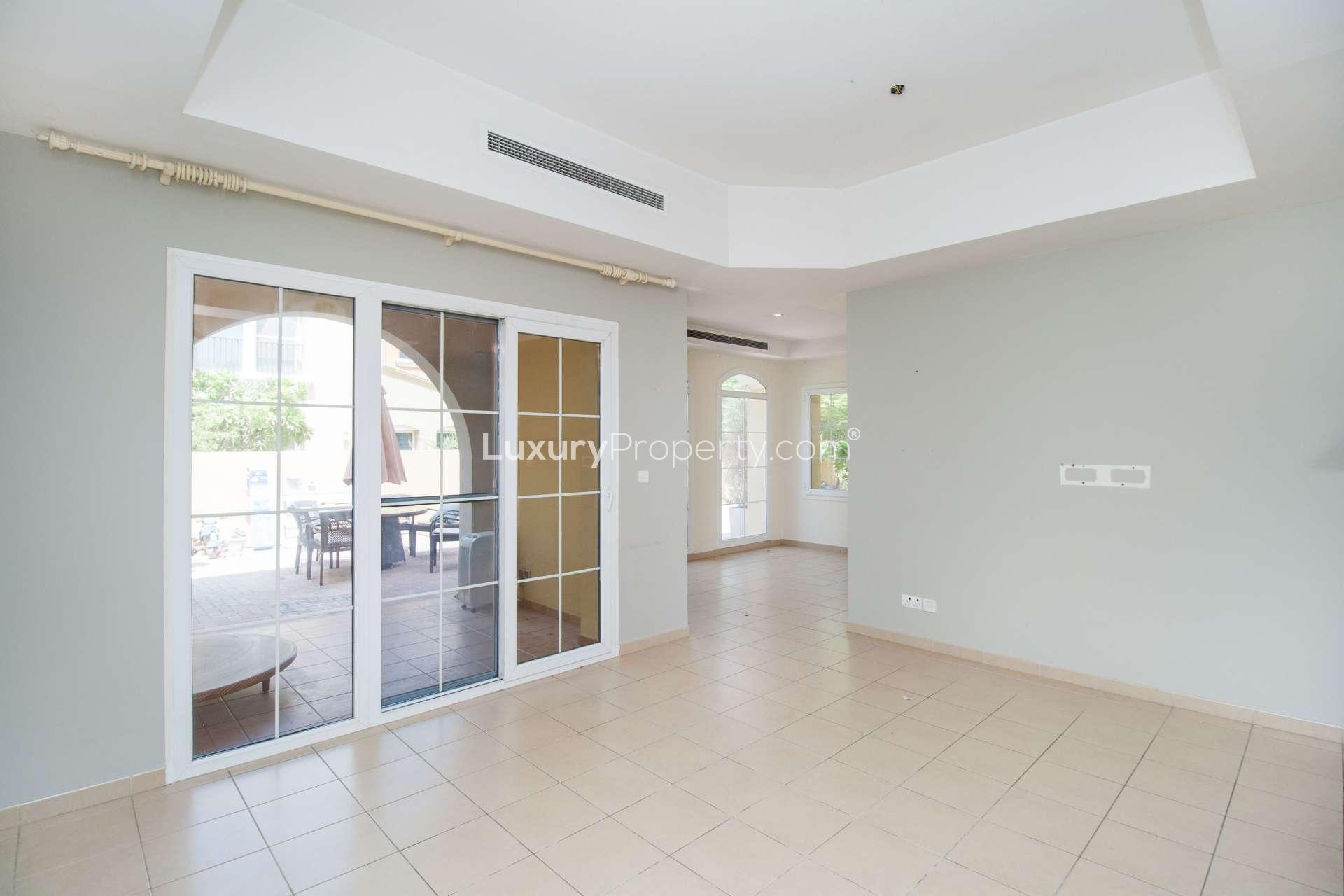 Charming 2-bedroom villa balcony view in Palmera 1, Arabian Ranches for rent