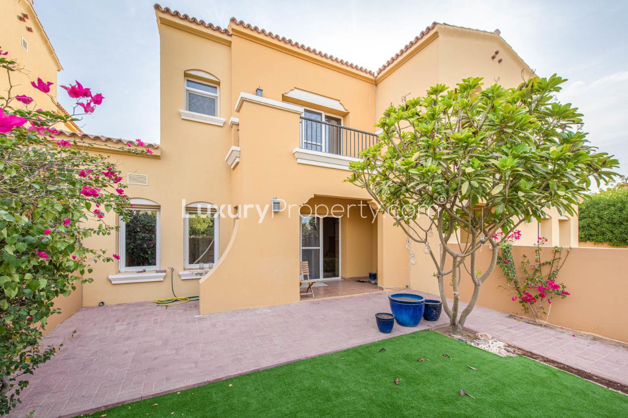 Scenic lake view from 2-bedroom villa in Palmera, Arabian Ranches for rent