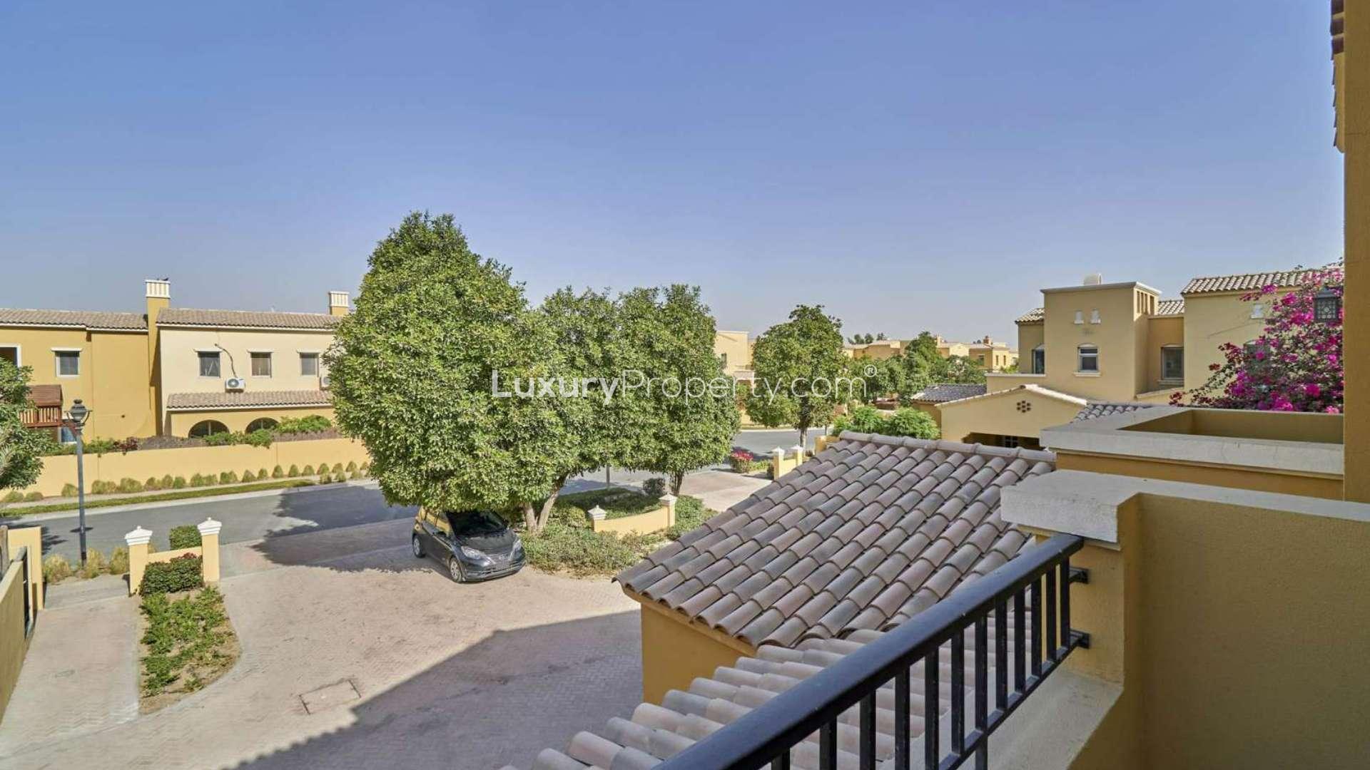 Beautiful villa exterior with garden in Palmera 1, Arabian Ranches, available for rent