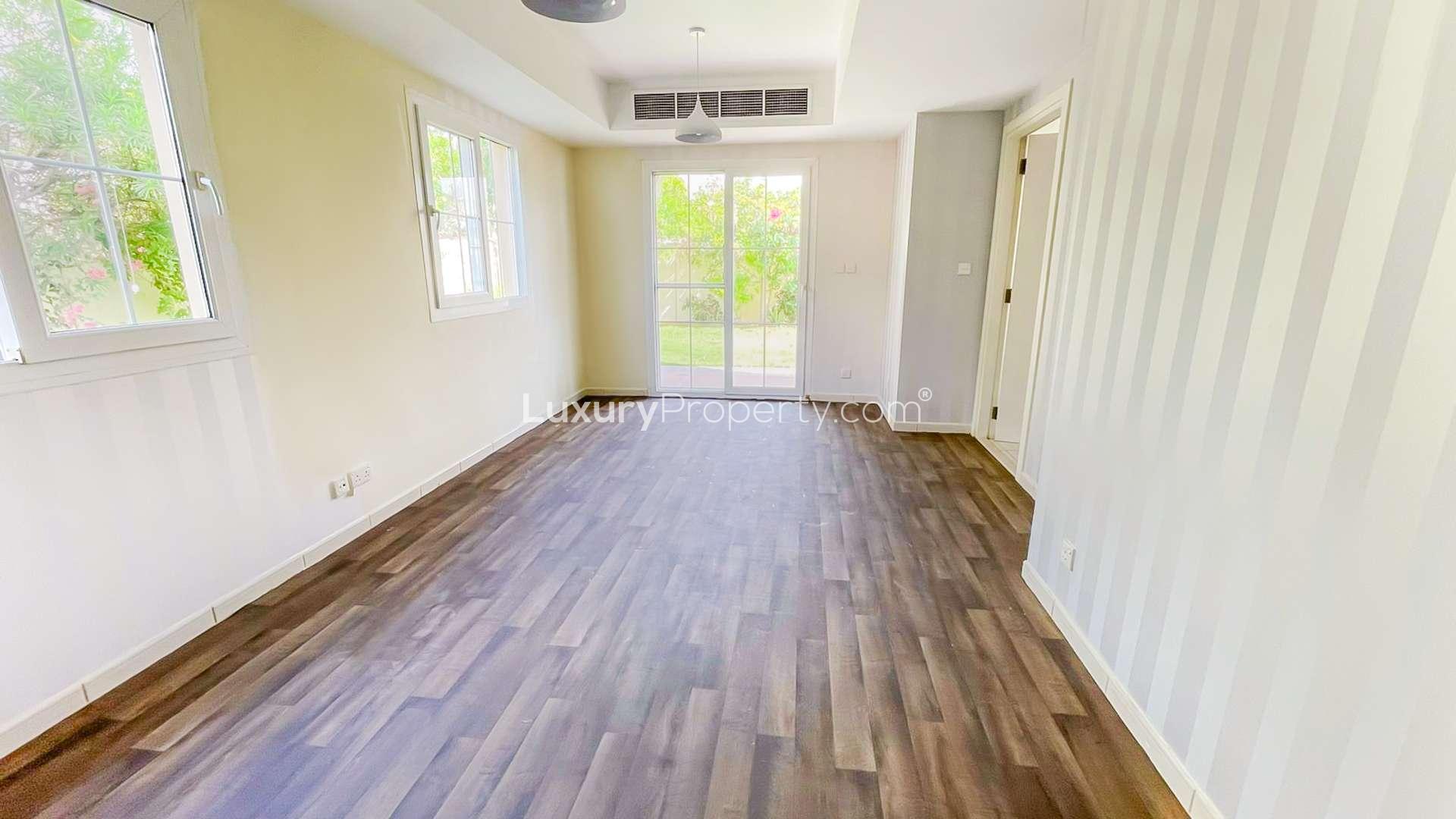 Spacious living room in upgraded two-bedroom villa, The Springs community, available for rent