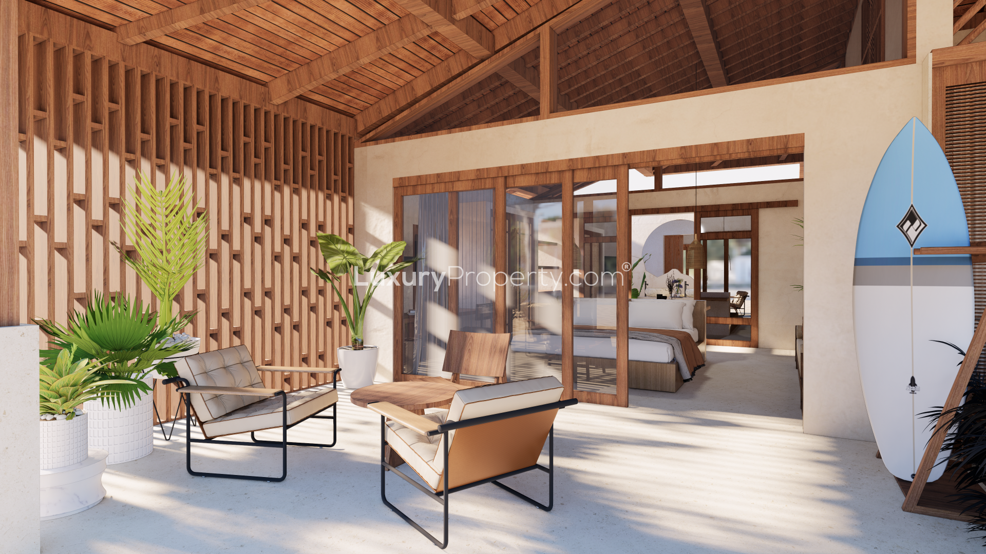 Two-bedroom villa in Kuara, South Lombok, featuring modern open-plan living area