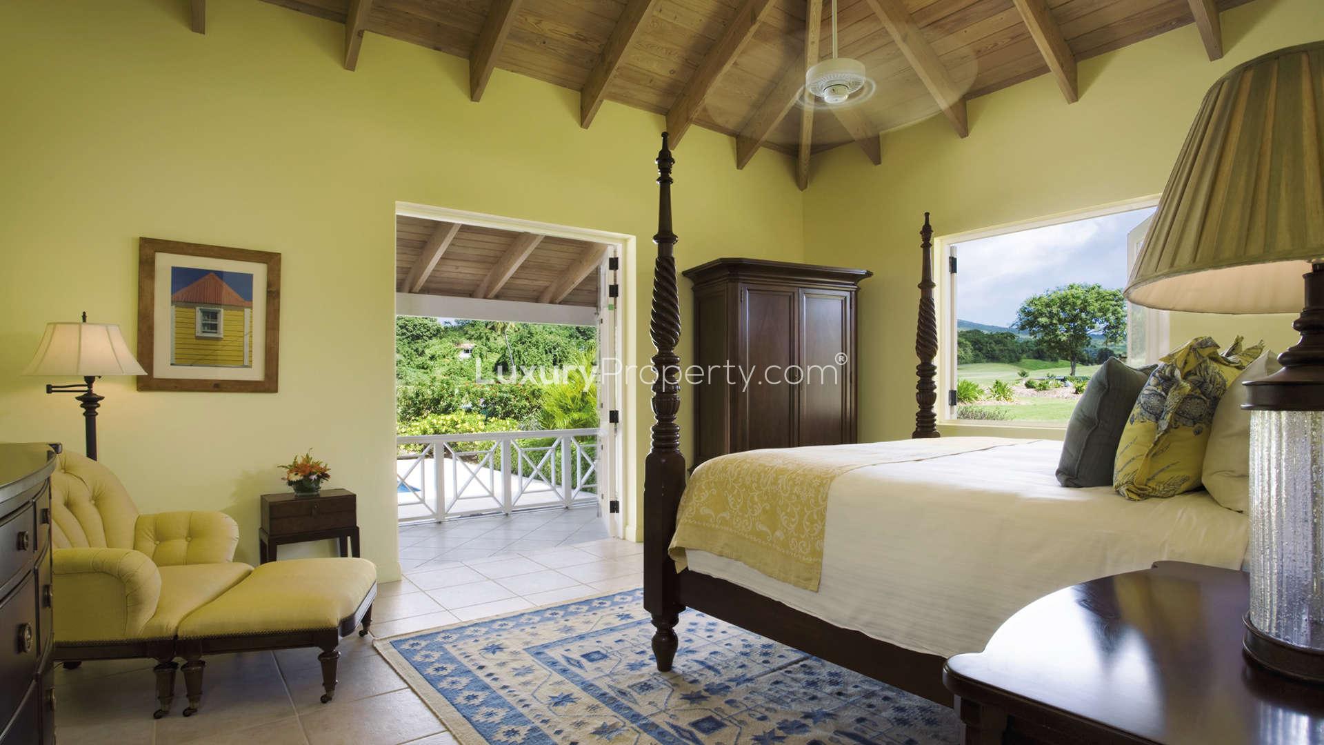Charming living area in Palm Grove Villas, Nevis Estate, featuring cozy seating and natural light