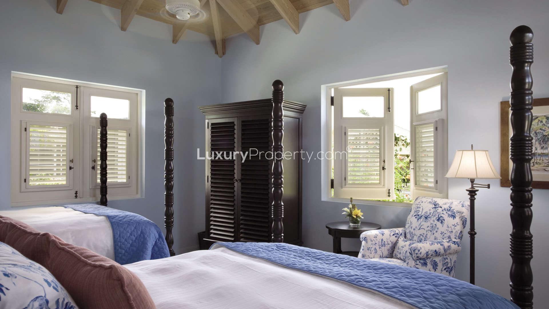 Interior of two-bedroom villa at Palm Grove, Nevis Estate, featuring elegant furnishings