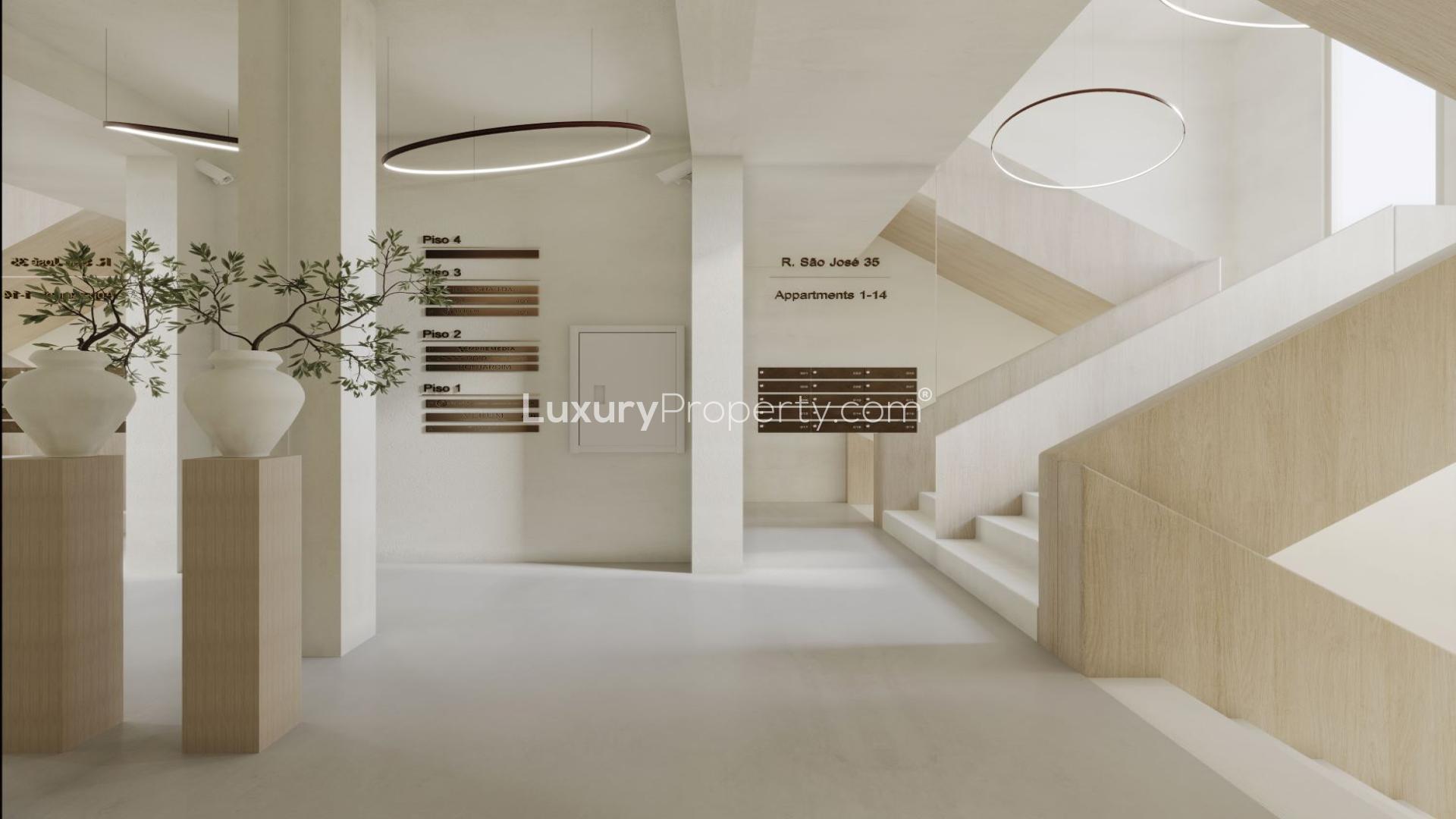 Luxurious penthouse living room with modern decor, Lisbon apartment for sale, Avenida Liberdade