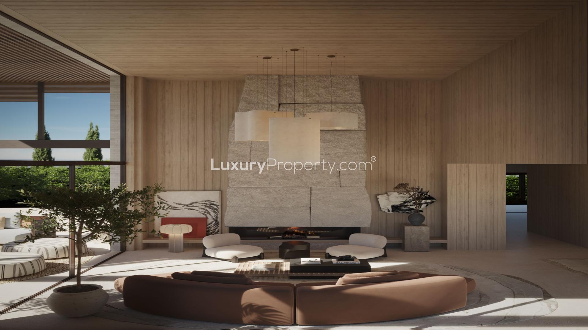 Luxurious villa patio with mountain views in Marbella, featuring elegant outdoor seating