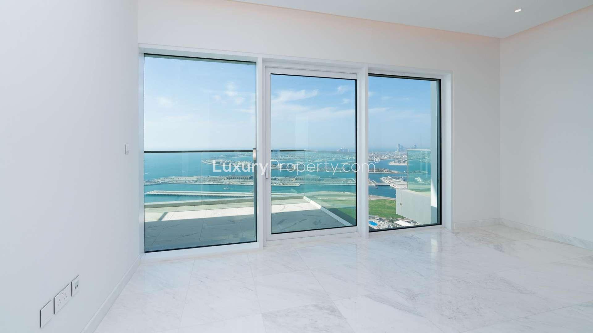 "Stunning sea view from balcony of 3-bedroom apartment in ONE JBR, Jumeirah Beach Residence.",Elegant apartment with ocean view from balcony, ONE JBR, Jumeirah Beach Residence