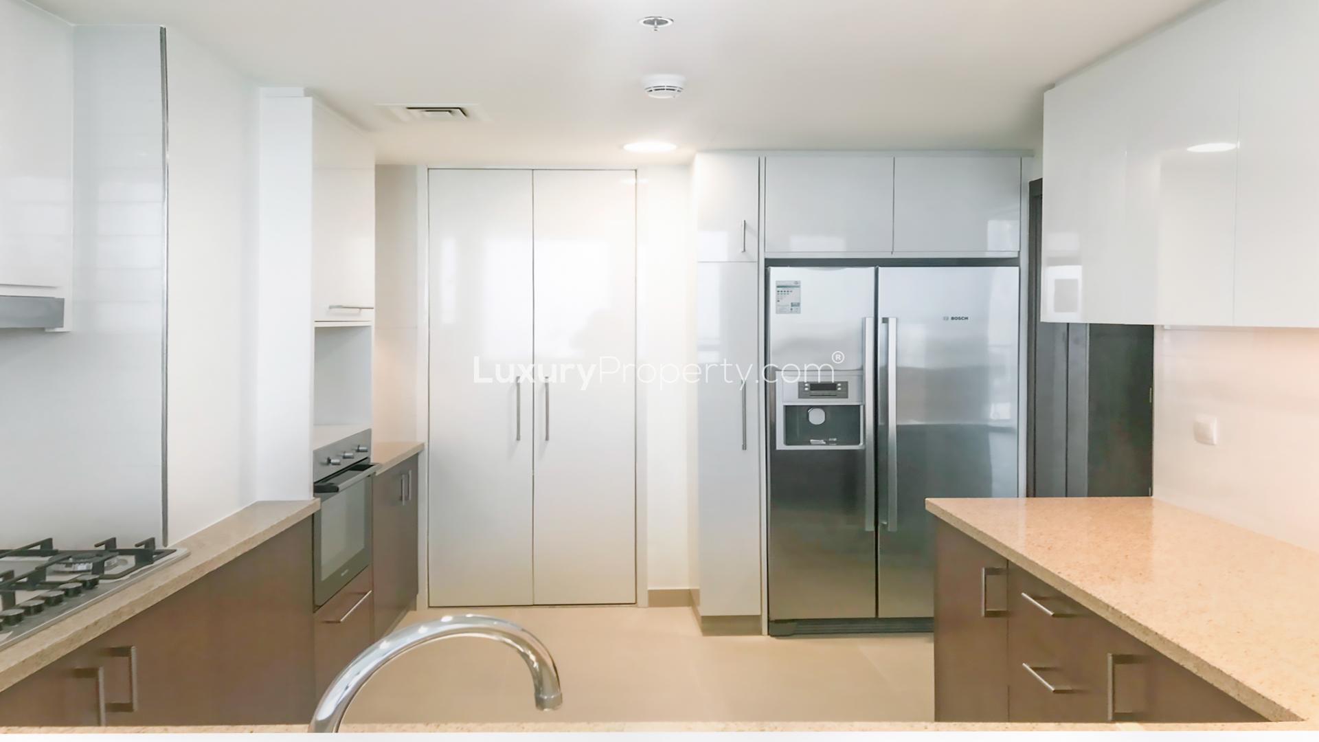 Spacious living area in high-floor apartment, Burj Vista, Downtown Dubai, available for rent