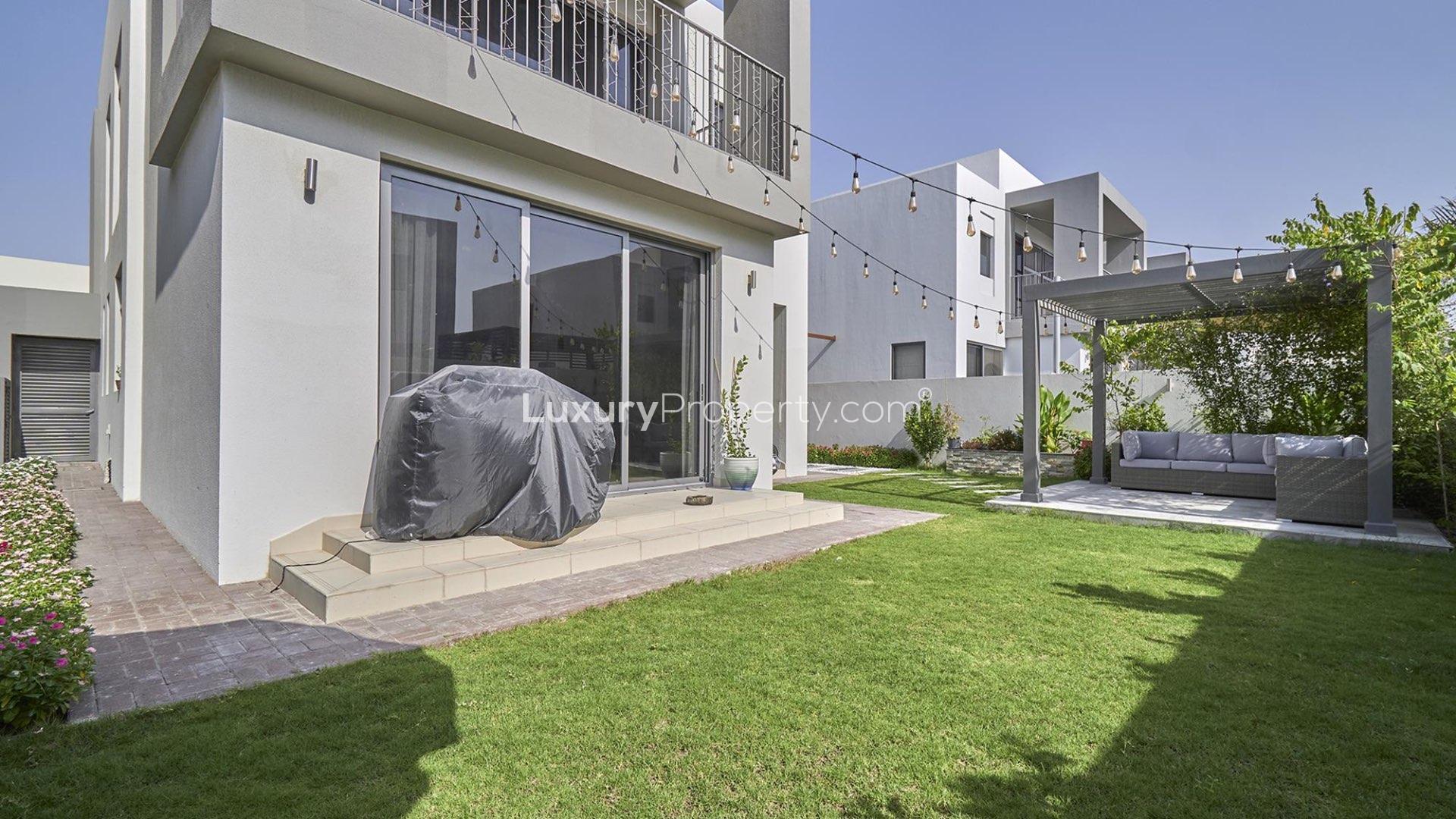 Beautiful entrance of a landscaped villa in Sidra 1, Dubai Hills Estate, for rent