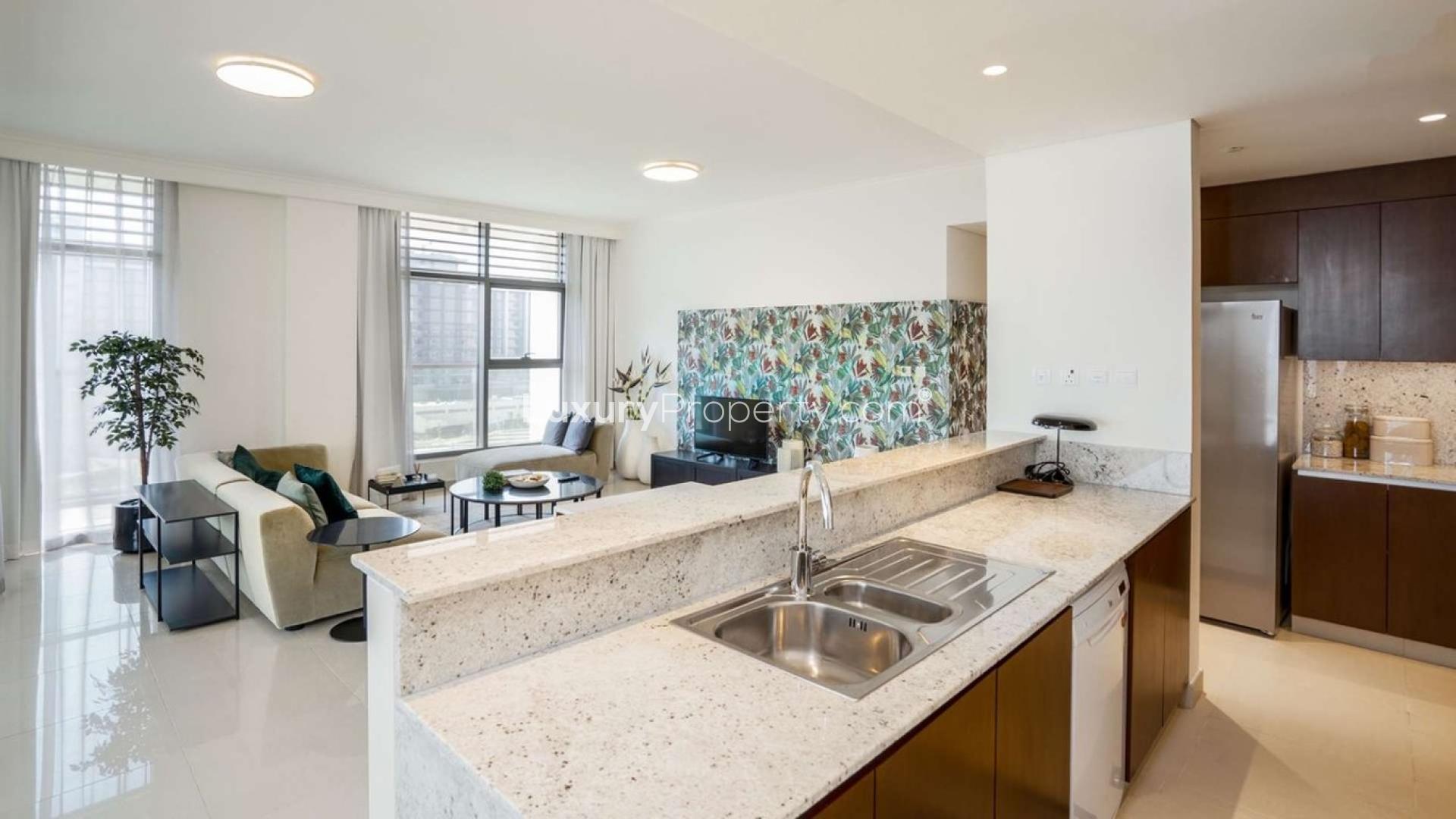 Outdoor pool area at Park Heights, Mulberry, Dubai Hills Estate apartment complex for sale