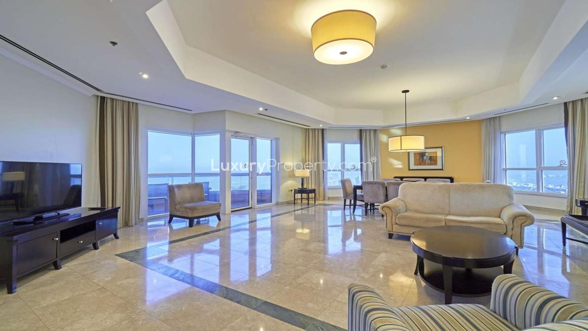 Spacious living and dining area in serviced apartment, Dubai Marina, Marriott Harbour Hotel