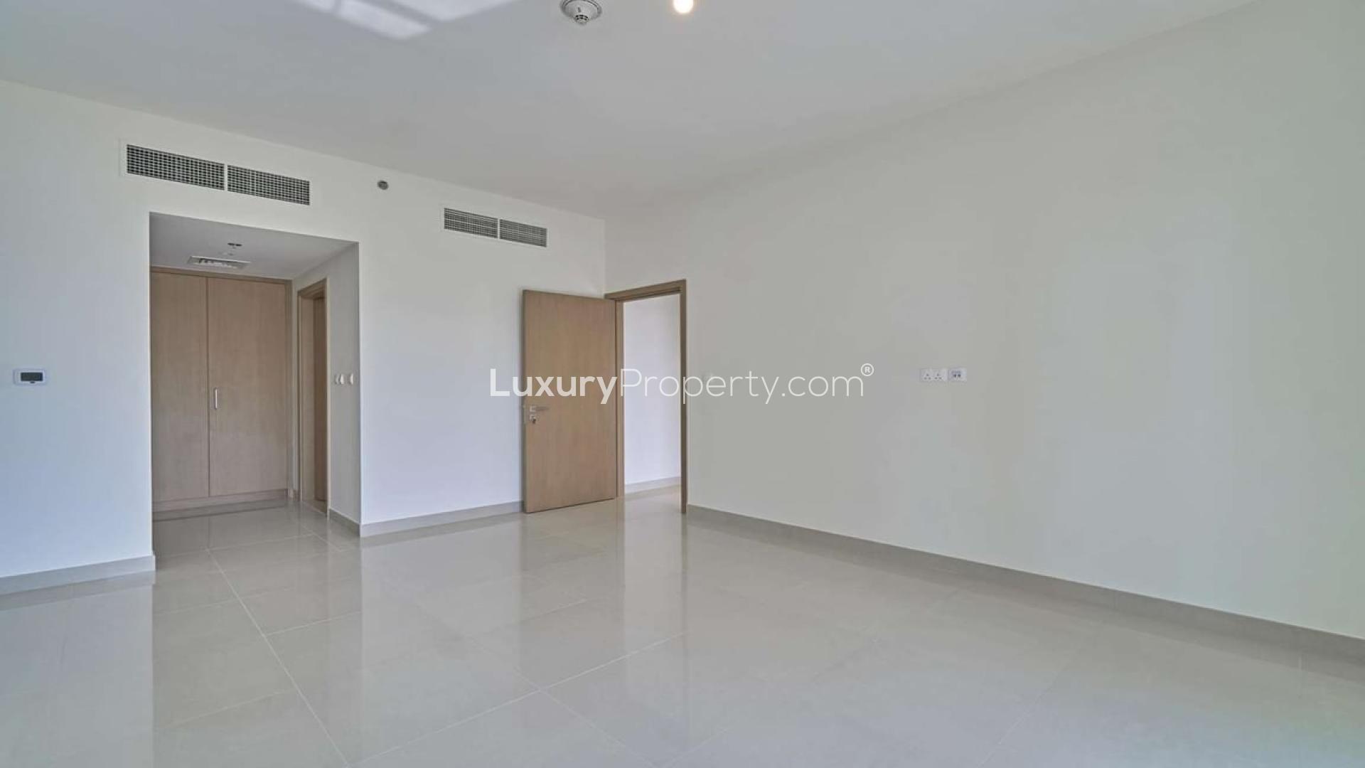 Aerial view of Dubai Creek Harbour apartments and street in Harbour Views 1 community