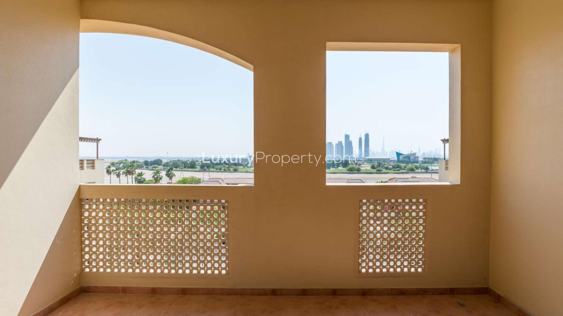 Spacious living room in golf-facing 3-bedroom apartment, Al Badia Residences, Dubai Festival City