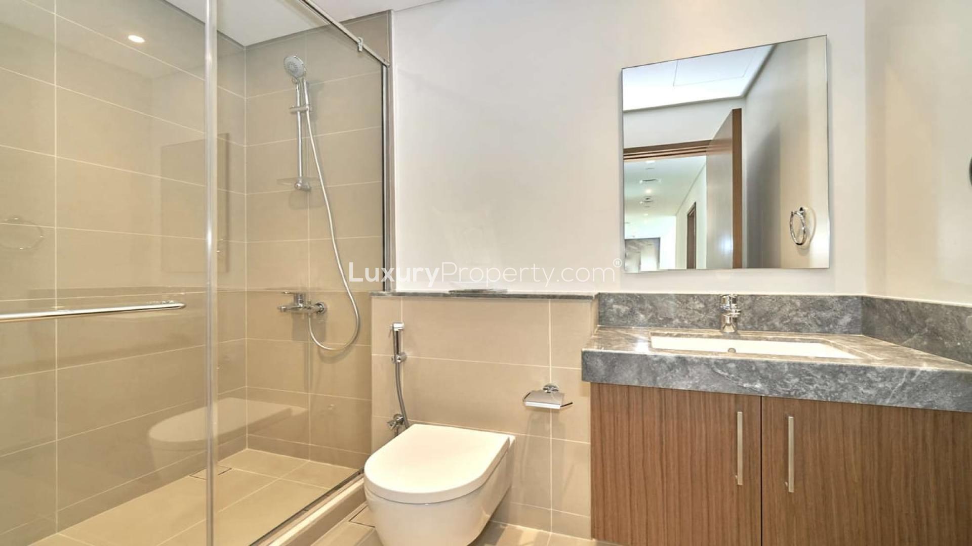 Dubai Marina skyline view from 52|42 apartment, showcasing modern architecture and waterfront