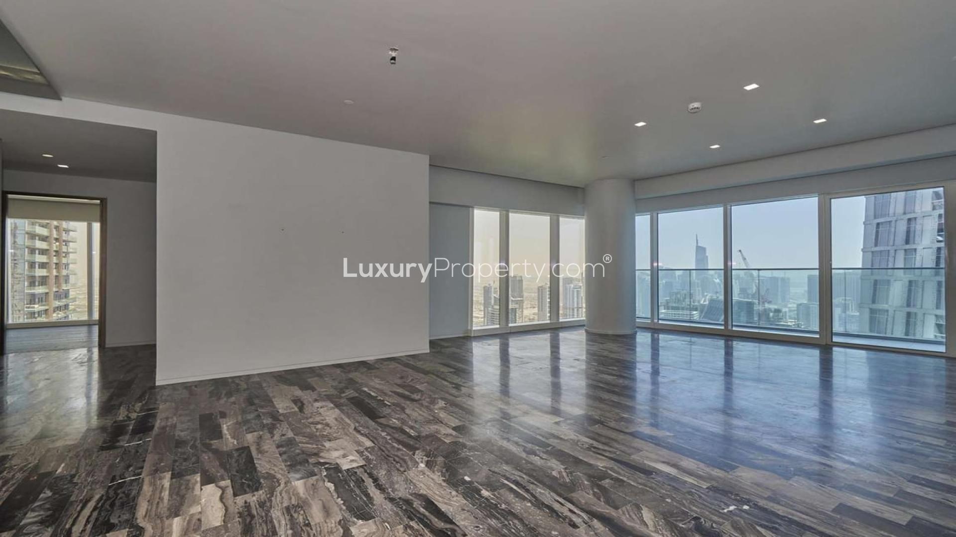 Spacious living area with city views in Fendi Apartment, DAMAC Heights, Dubai Marina