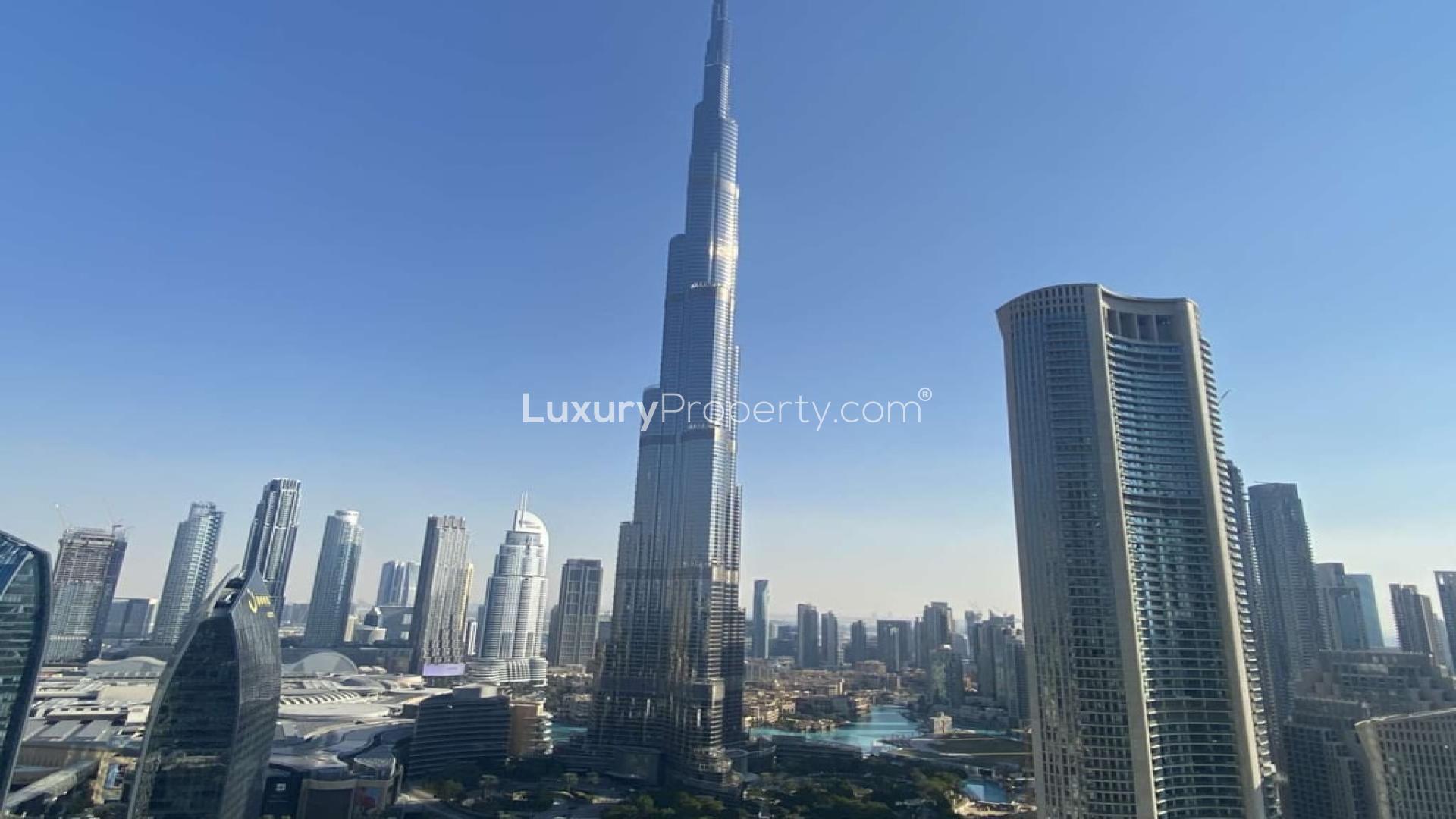 High-floor apartment with Burj Khalifa view, modern living room in Address Sky View Towers