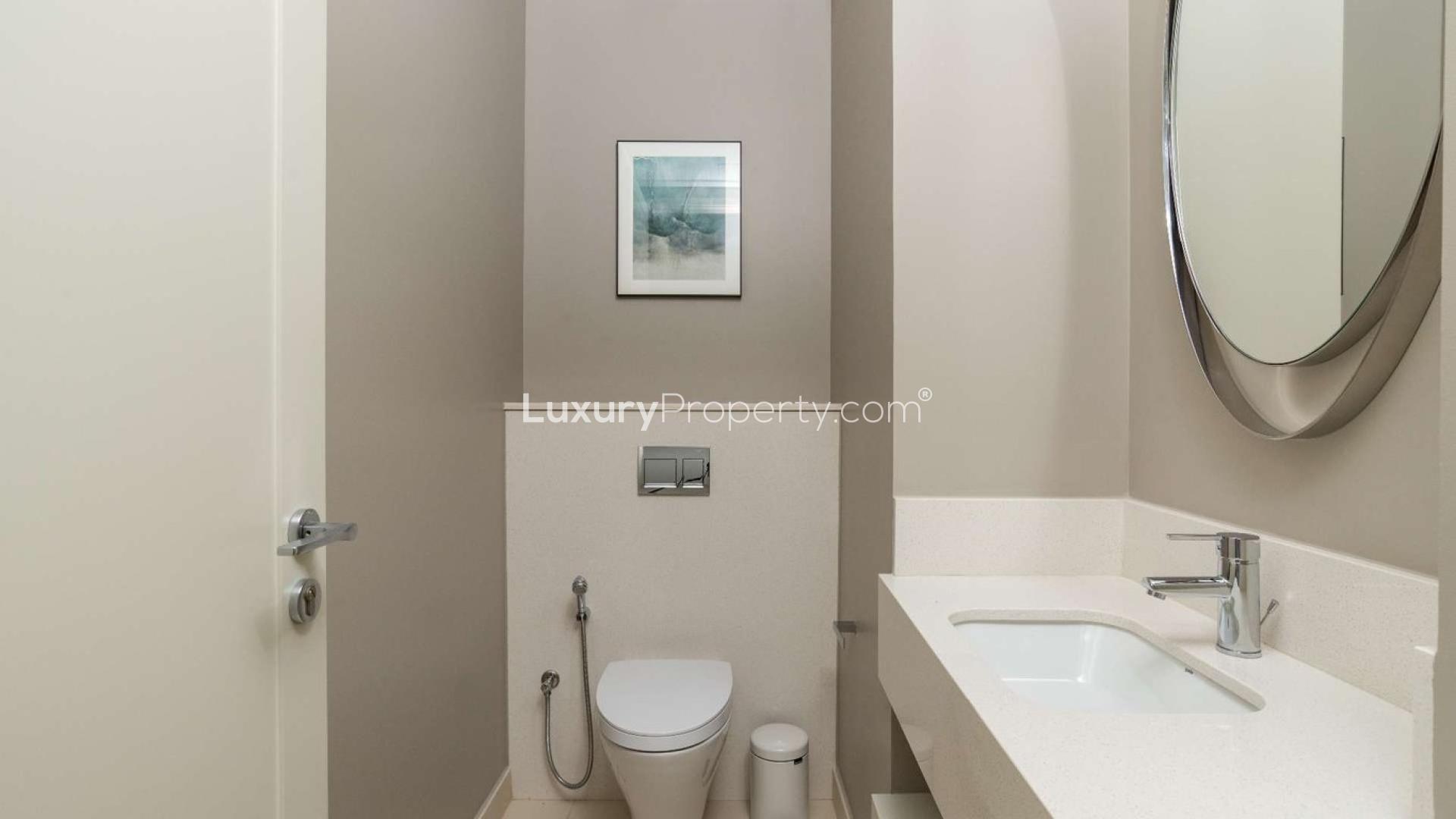 Furnished apartment kitchen and living area with Burj Khalifa view, Vida Residence Downtown Dubai