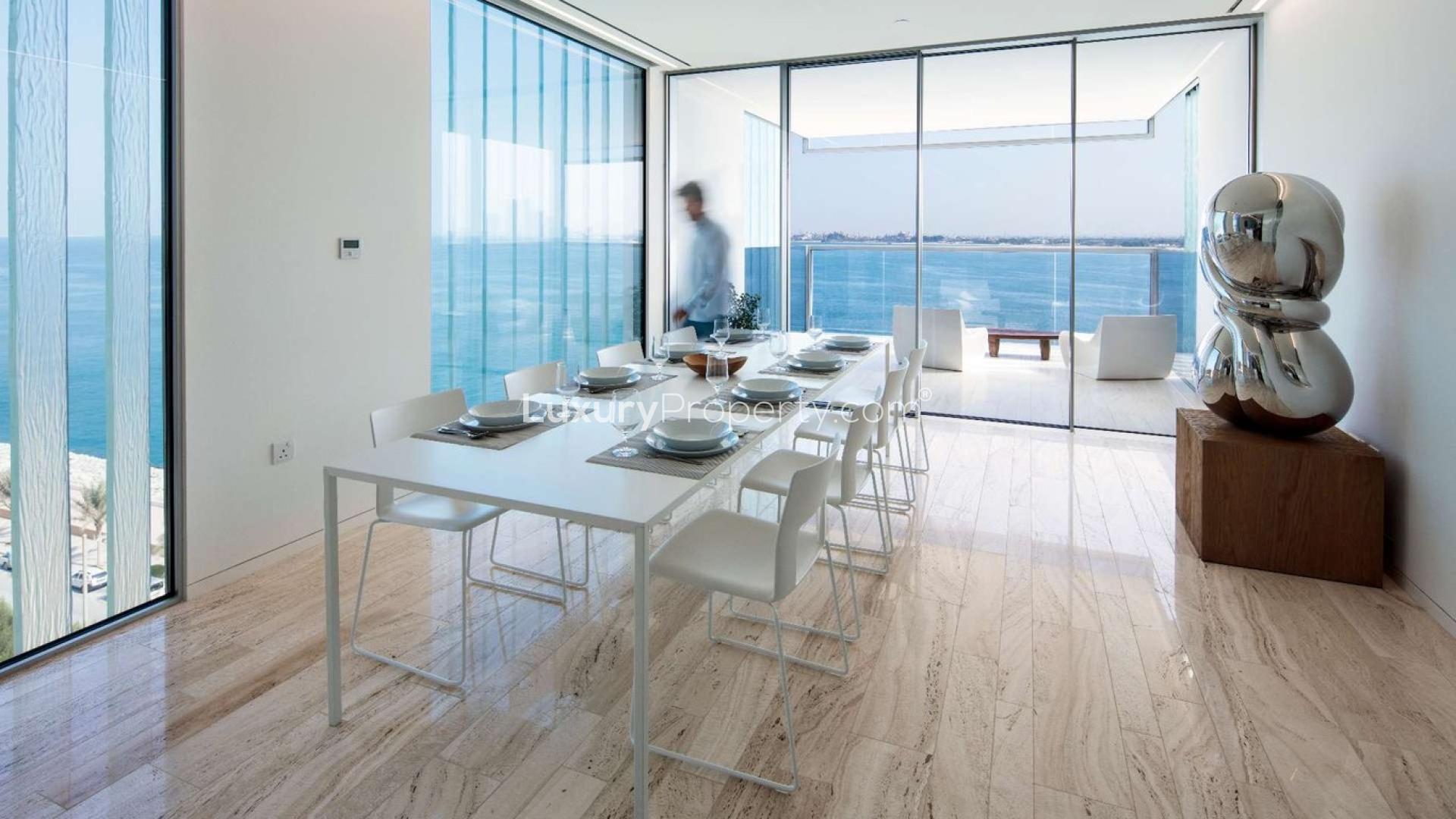 Balcony view from three-bedroom apartment in Muraba, Palm Jumeirah, overlooking the sea