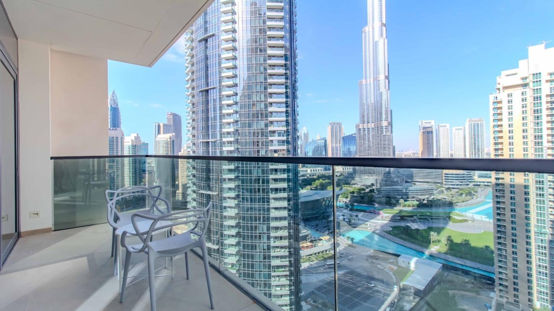 Furnished living room in 3-bed apartment, Burj Khalifa views, Downtown Dubai, Opera District