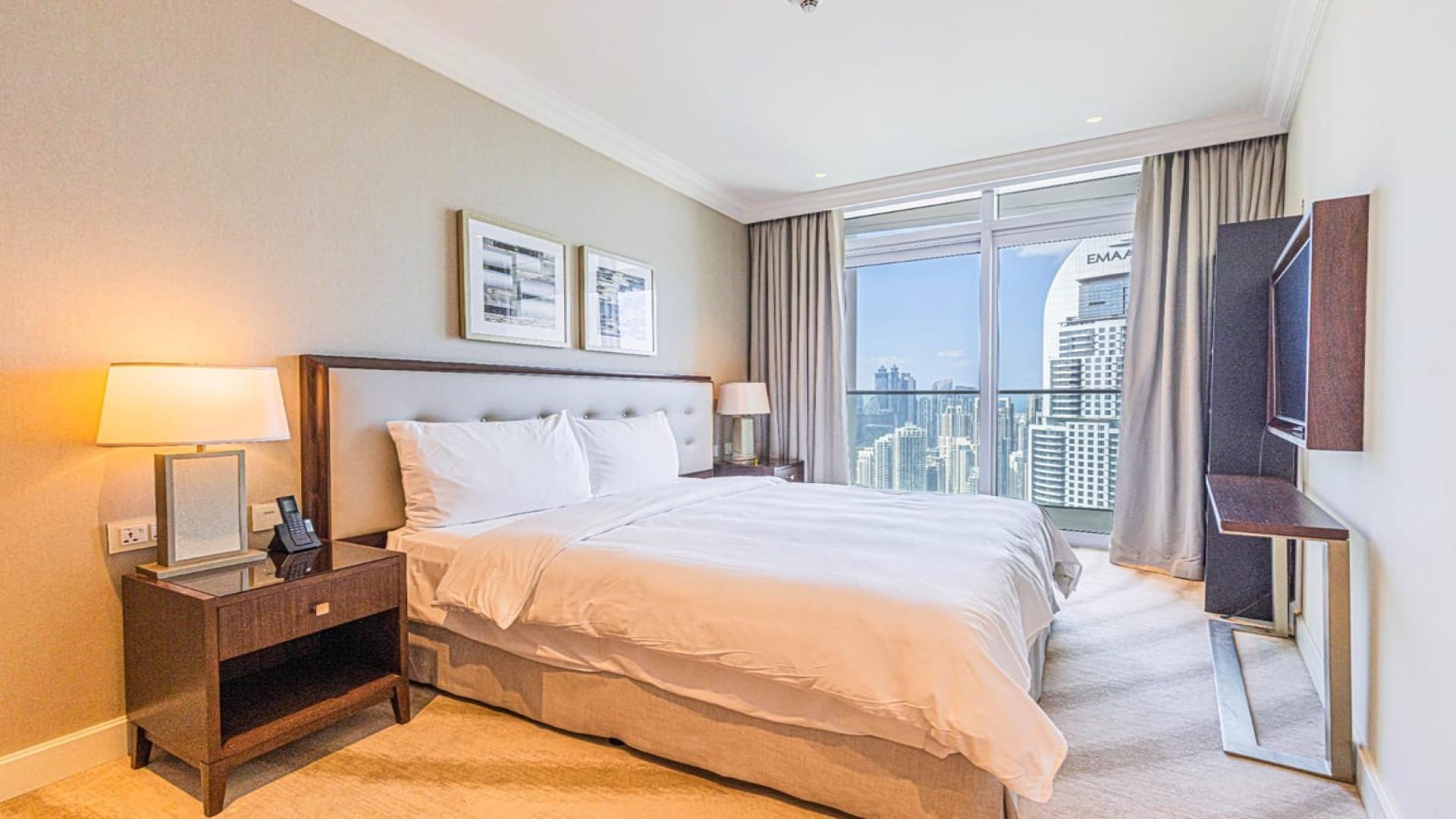 Luxurious bedroom with Burj Khalifa view in Fountain Views, Downtown Dubai apartment for rent