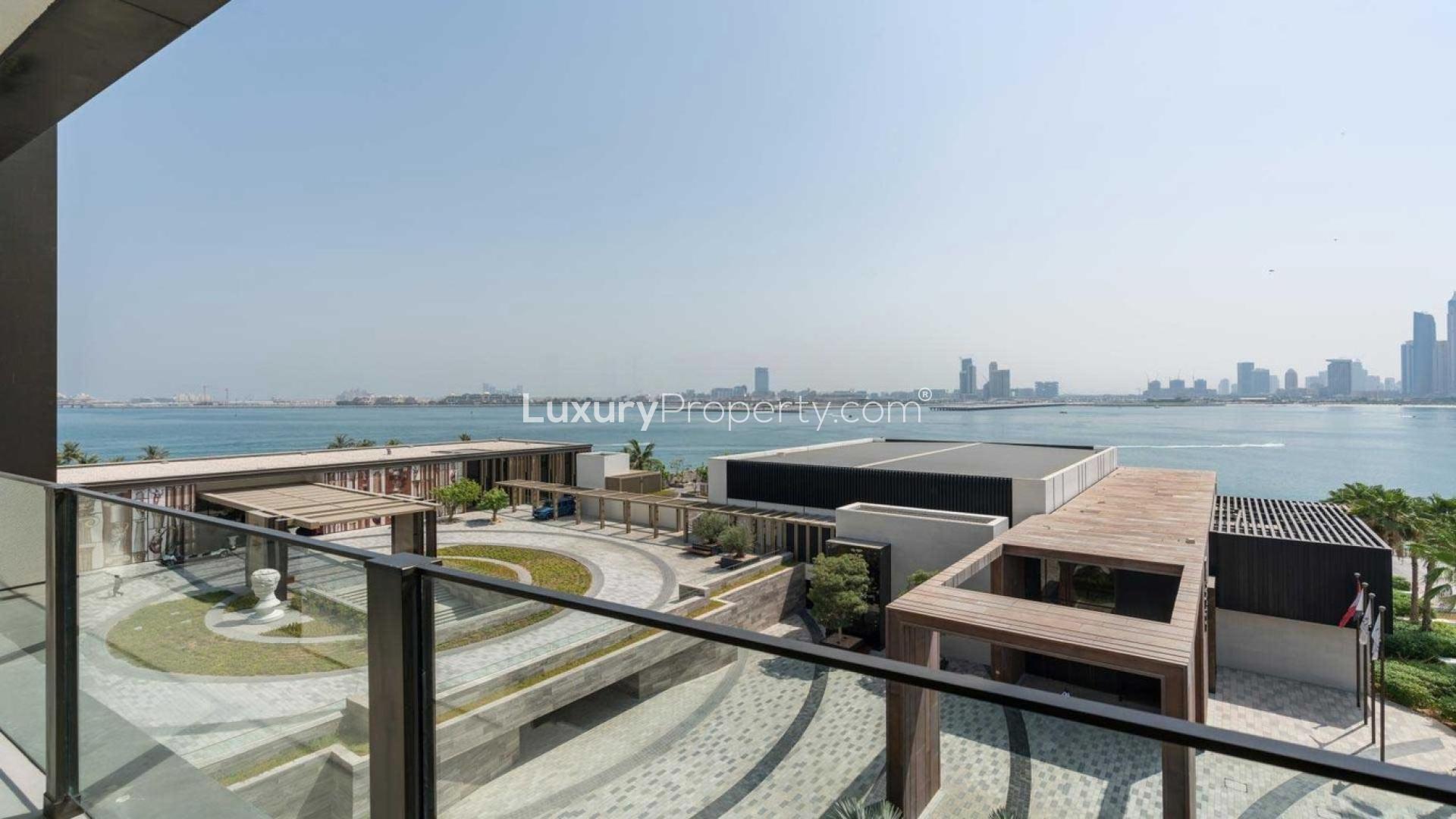 Living room with modern decor and sea view at Bluewaters Dubai apartment
