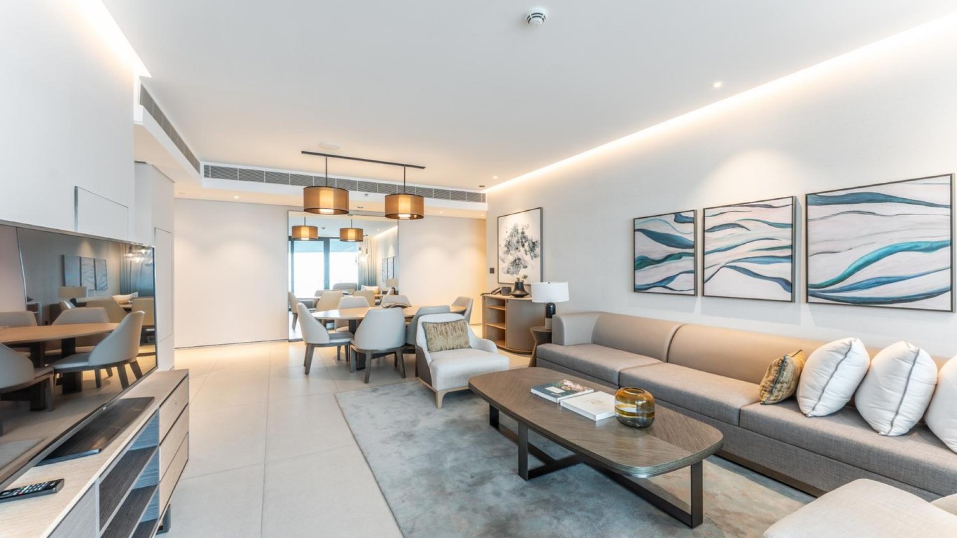 Modern living room in 3-bedroom apartment, Address Jumeirah Resort, JBR, with sea view