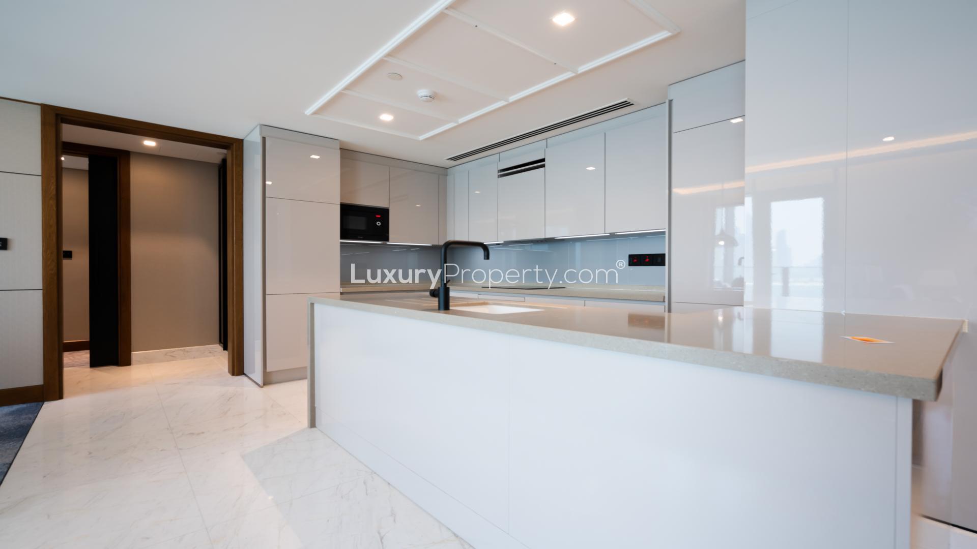 Modern living room with sea view at Caesars Bluewaters Dubai apartment for rent
