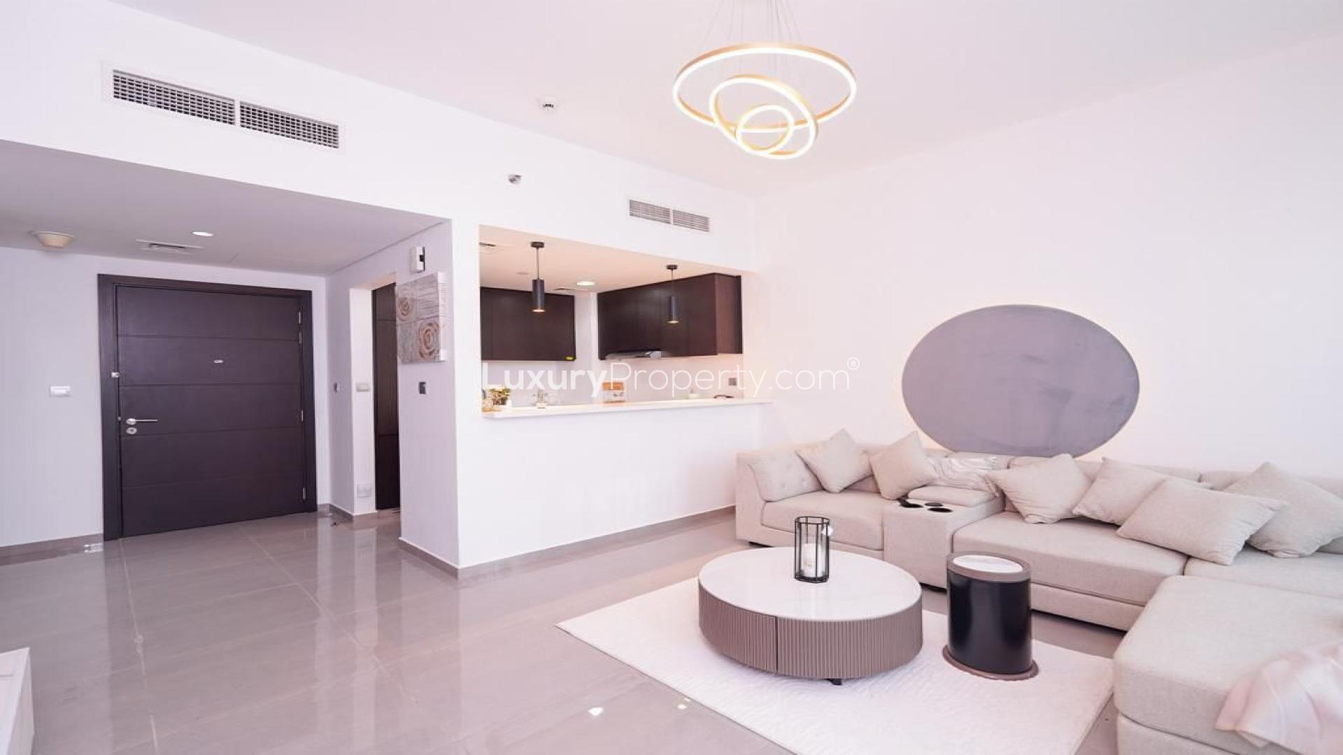 Spacious furnished living area in Merano Tower apartment, Business Bay, Dubai